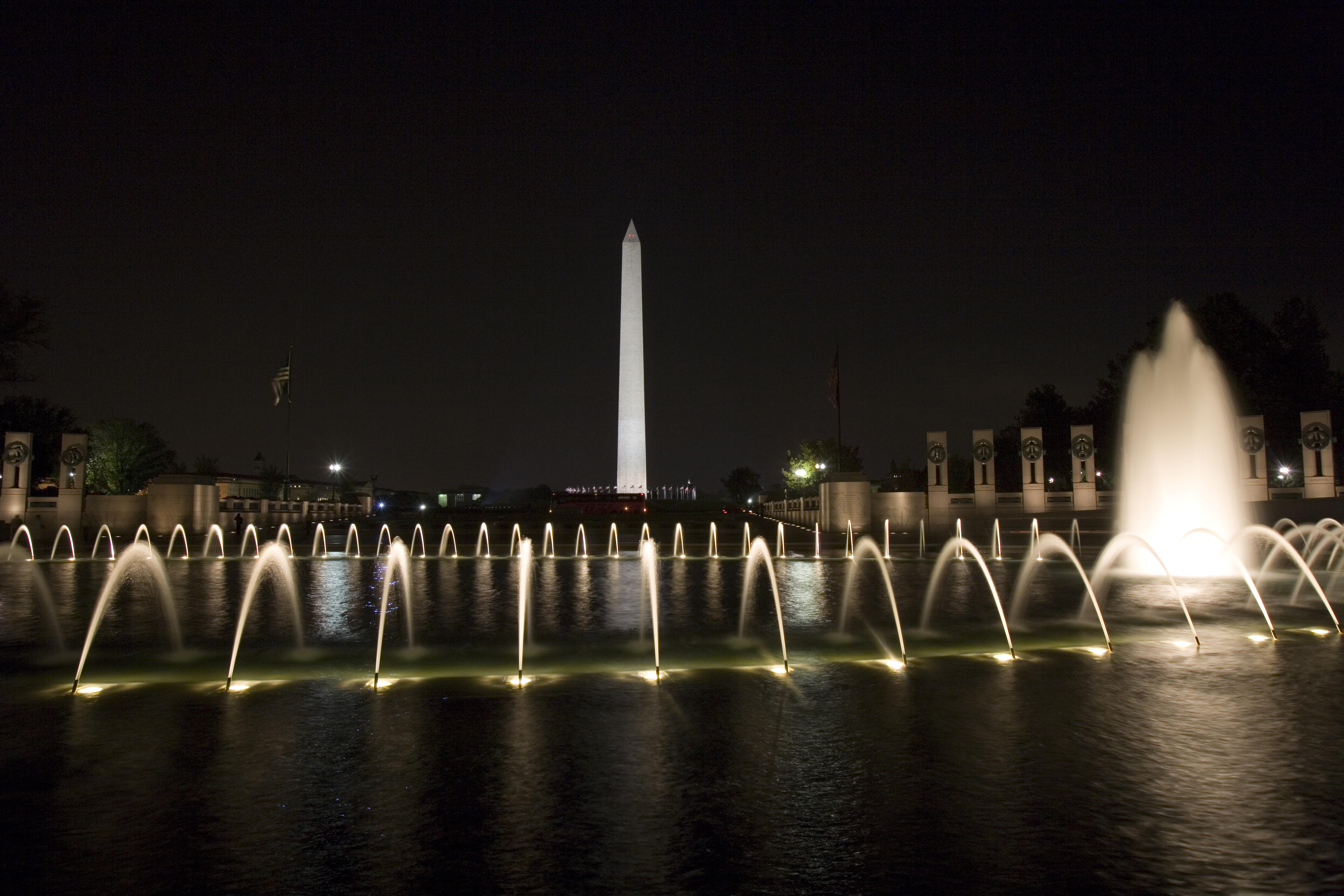The World War II Memorial at night