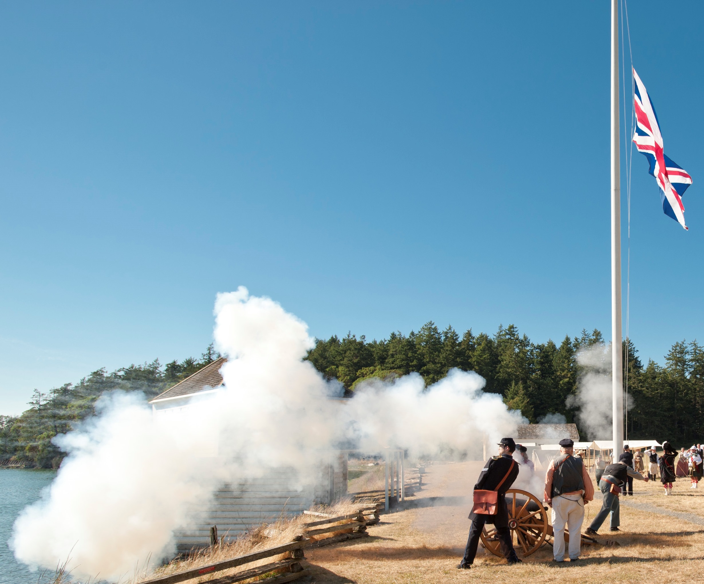 a historic cannon being fired