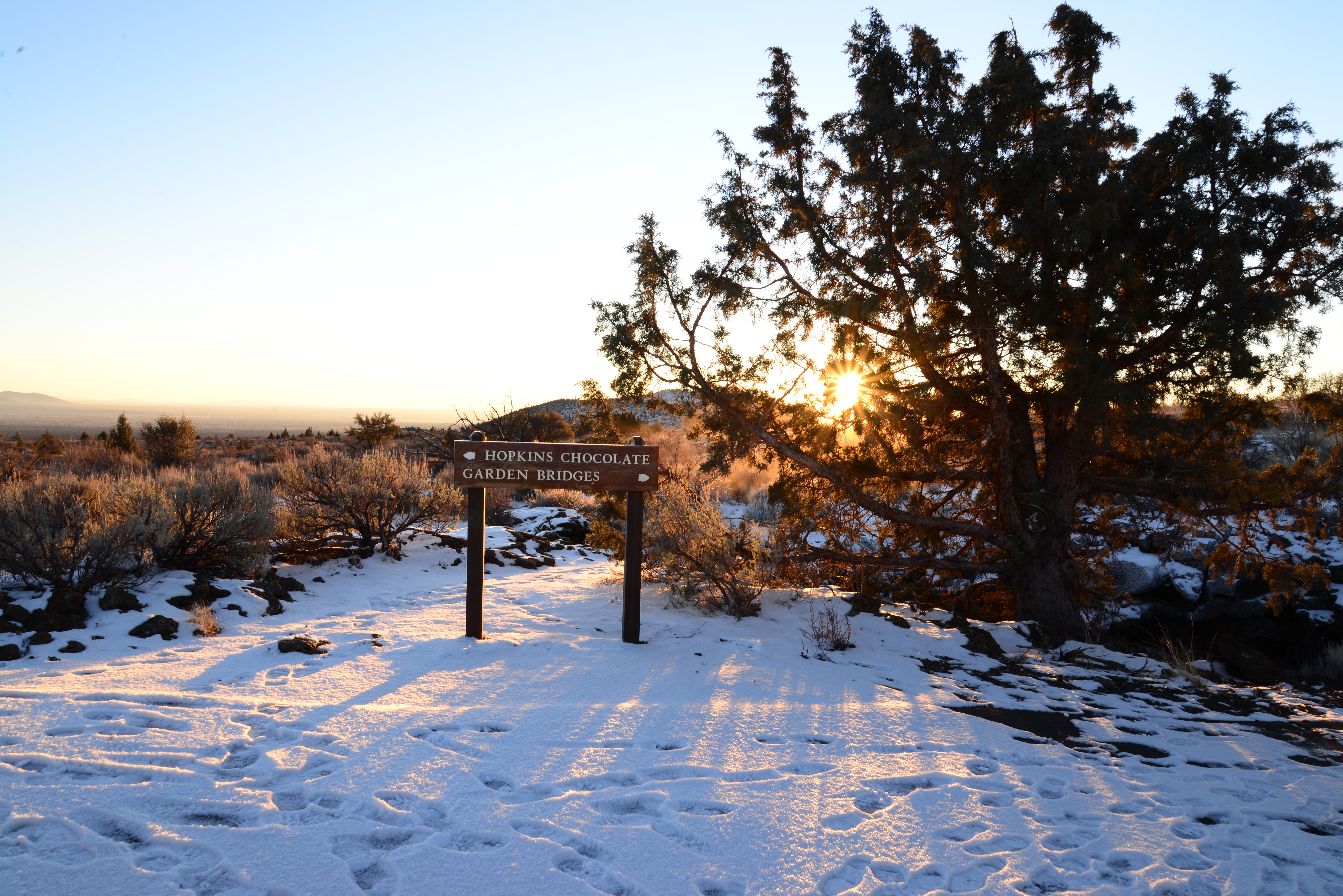 snowy sunrise at Hopkins Chocolate Cave