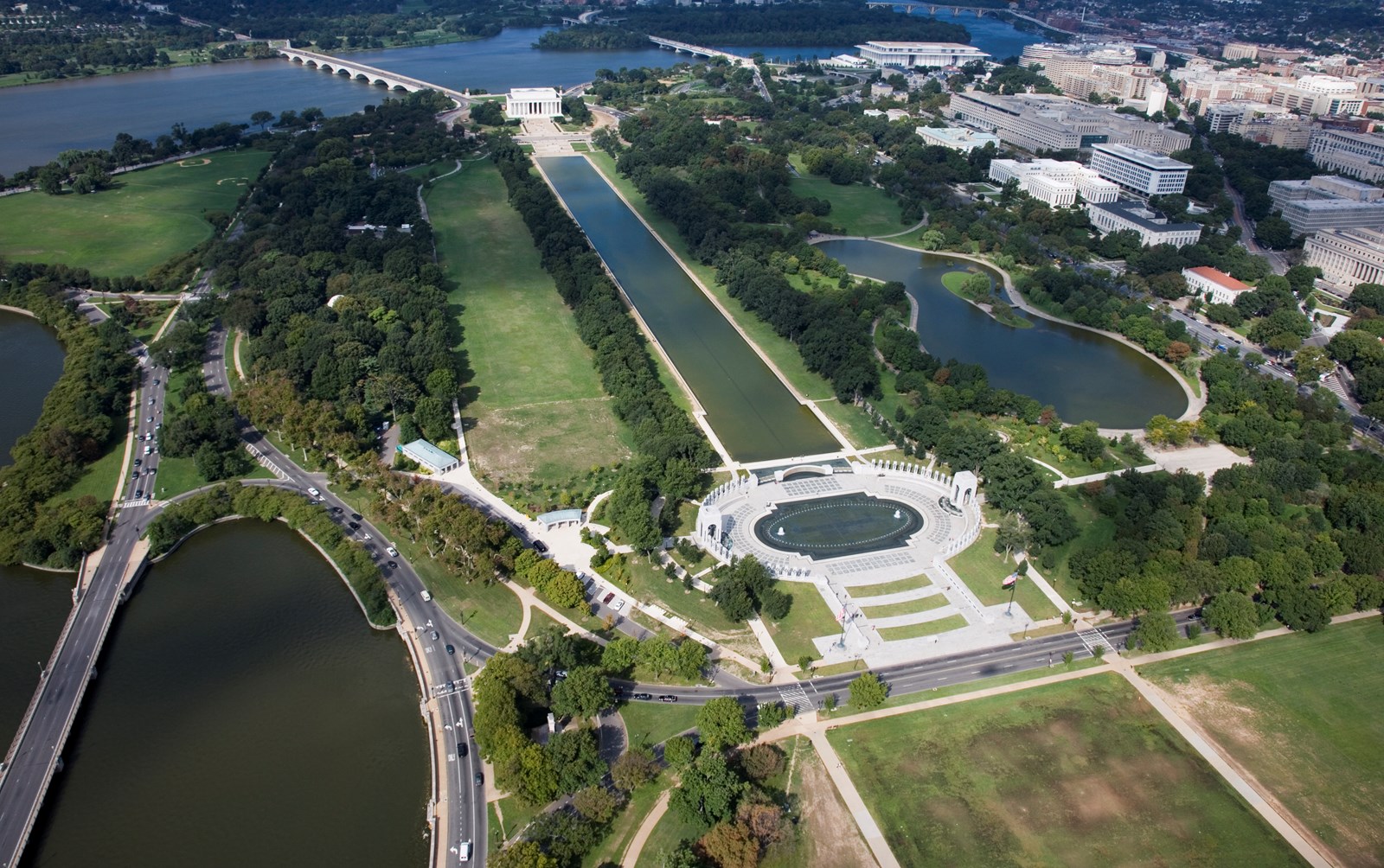 Aerial of the west side of National Mall and Memorial Parks