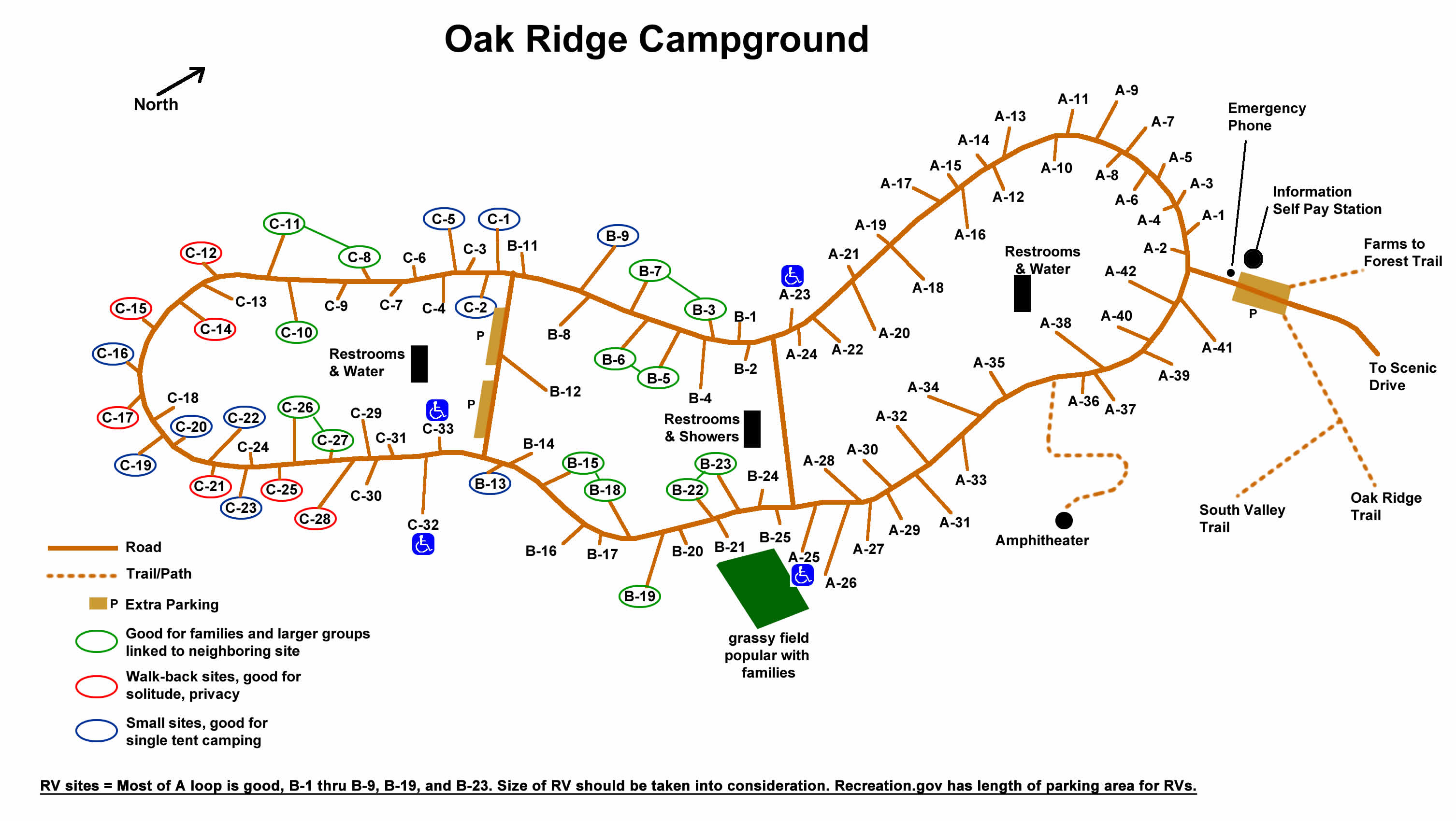 Graphic map of Oak Ridge Camp Ground.