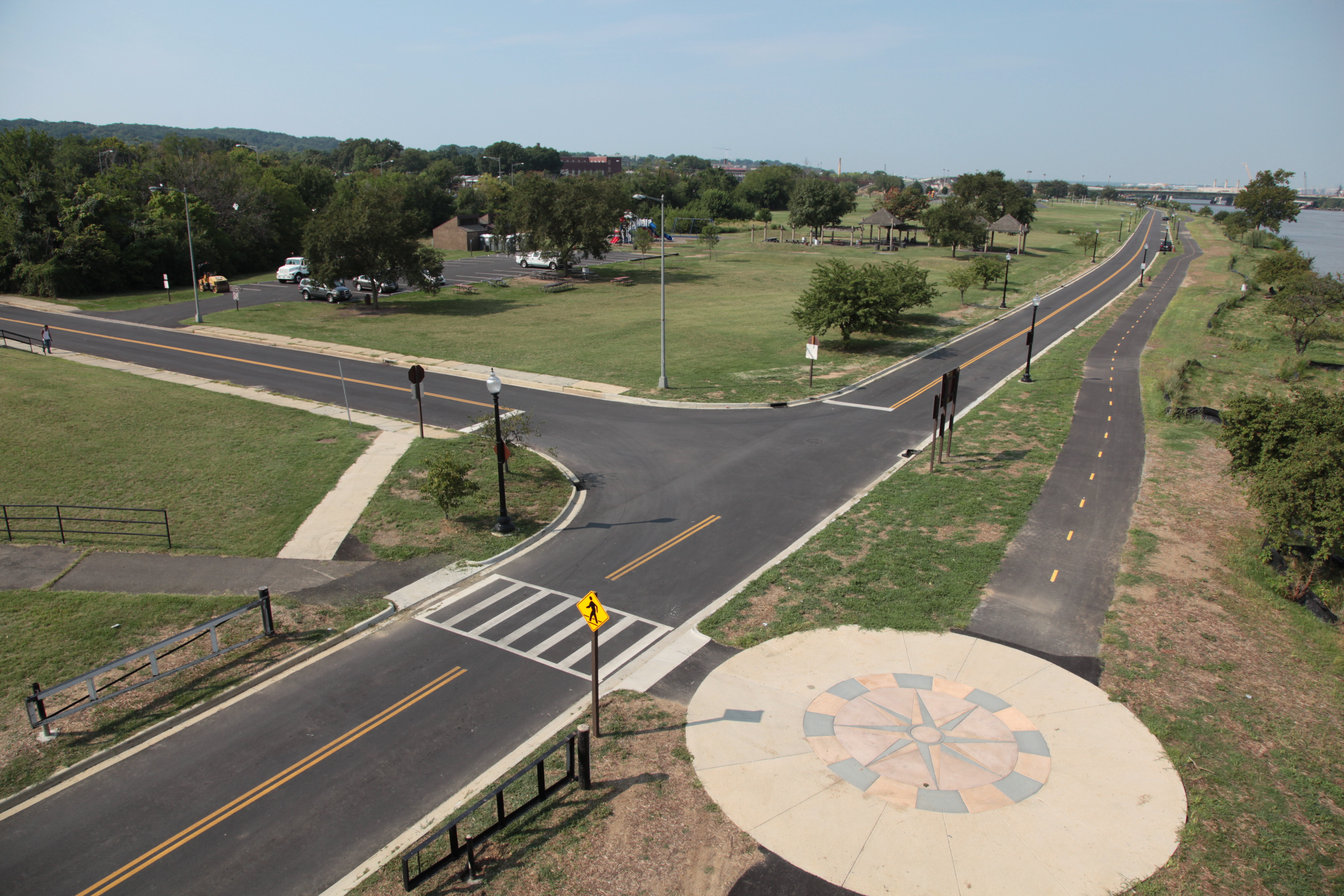 Aerial view of Anacostia Drive and the playground