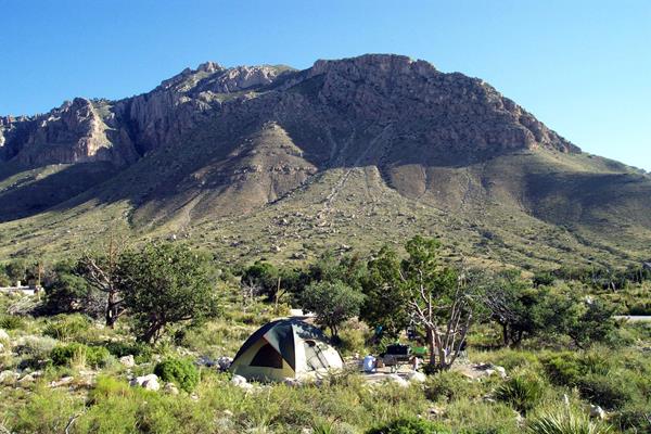 Tent site at the Pine Springs Campground