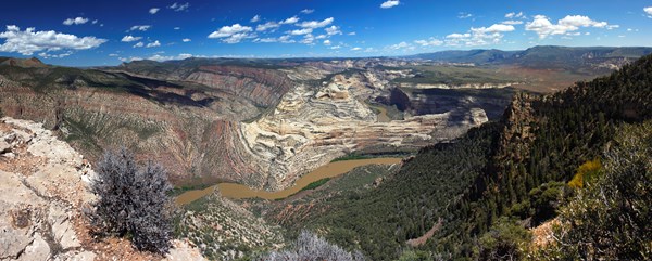 view of a river flowing through a deep canyon