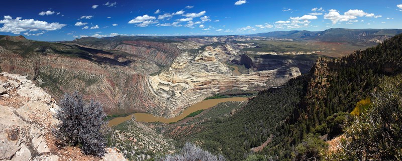 Mitten Park from Harpers Corner view of a river flowing through a deep canyon