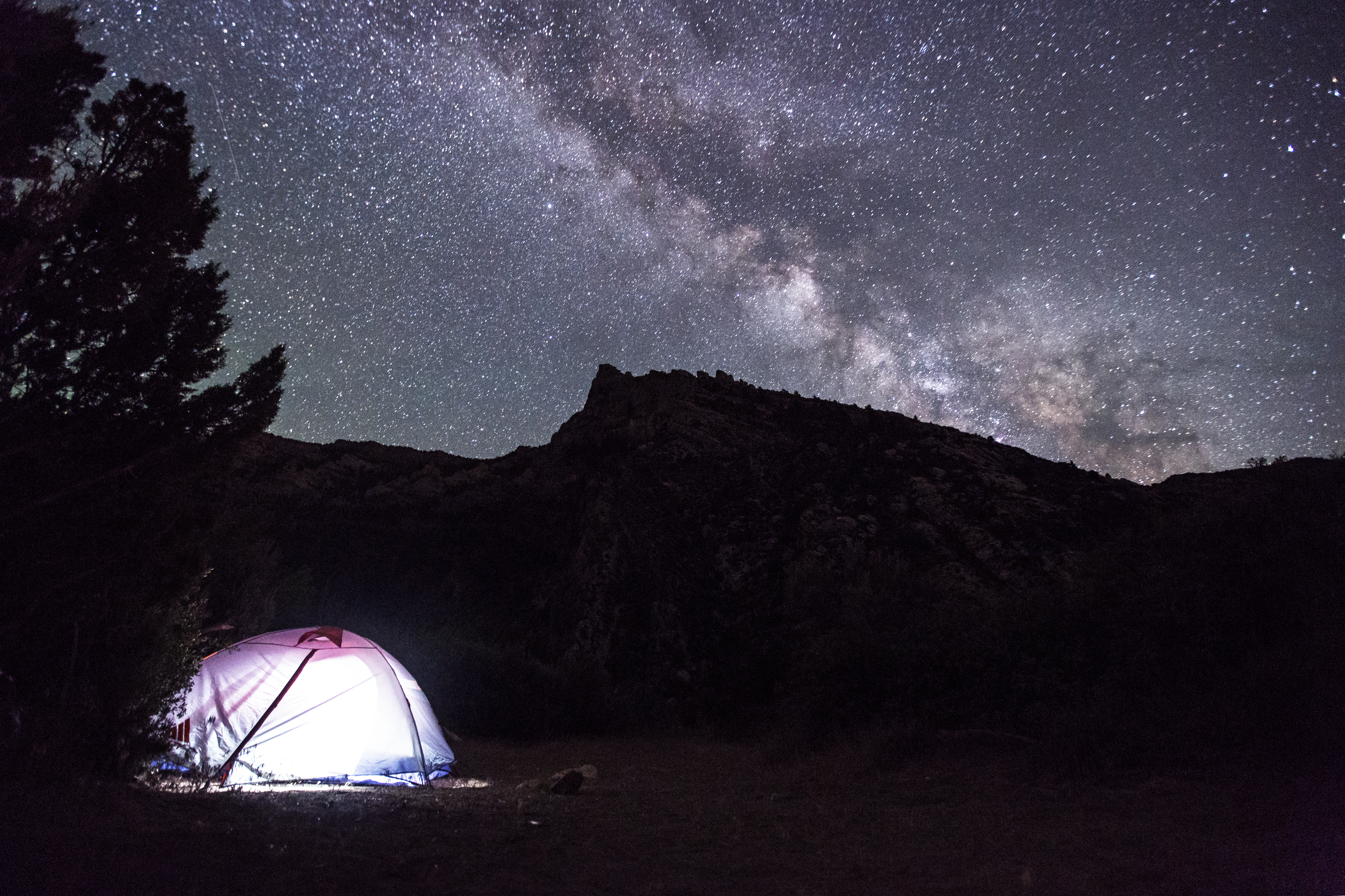 the star filled sky above a tent