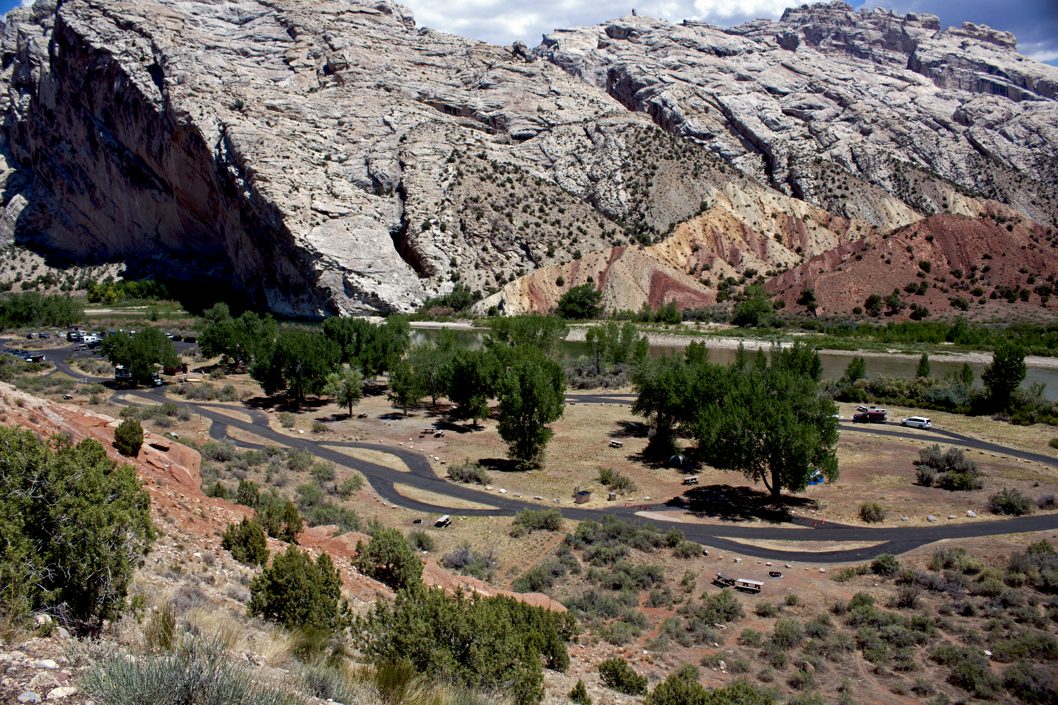 view of a campground along a river