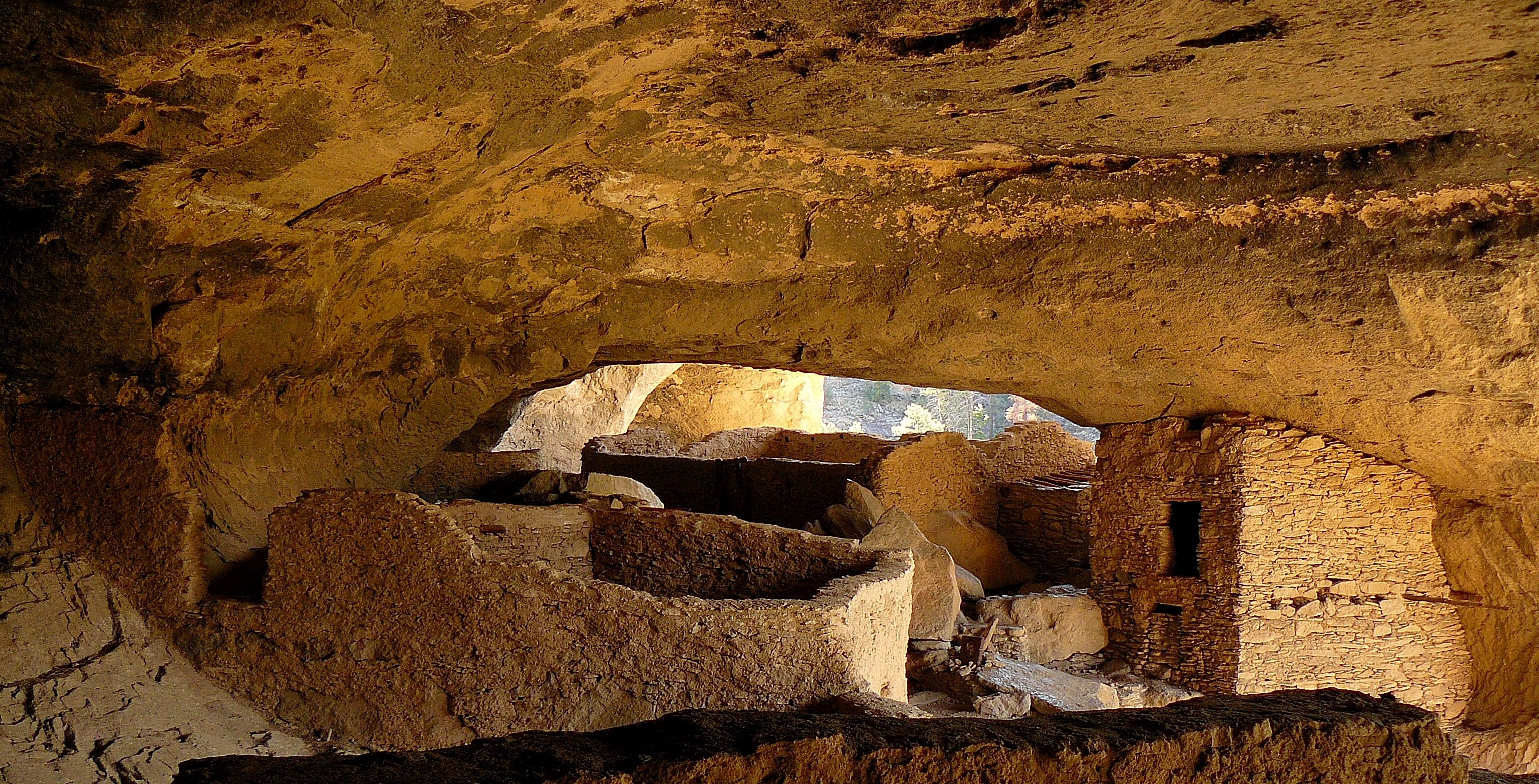 View of Mogollon dwelling rooms within a cave.