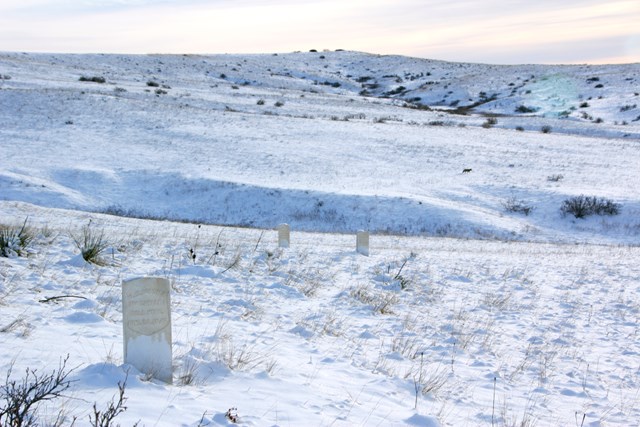 Headstone can still been seen even with the fresh snow that blankets the battlefield.