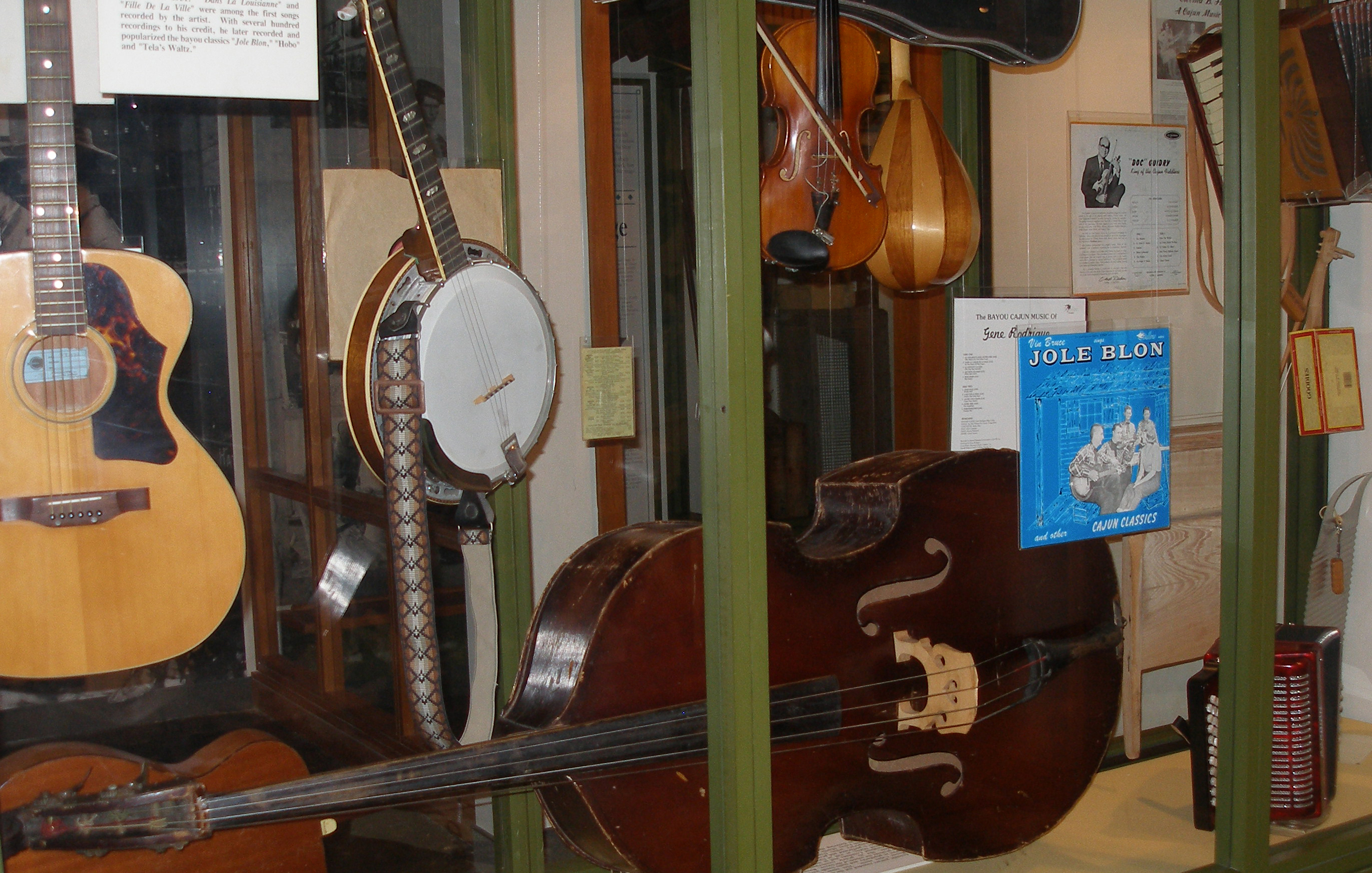 Exhibit case full of musical instruments