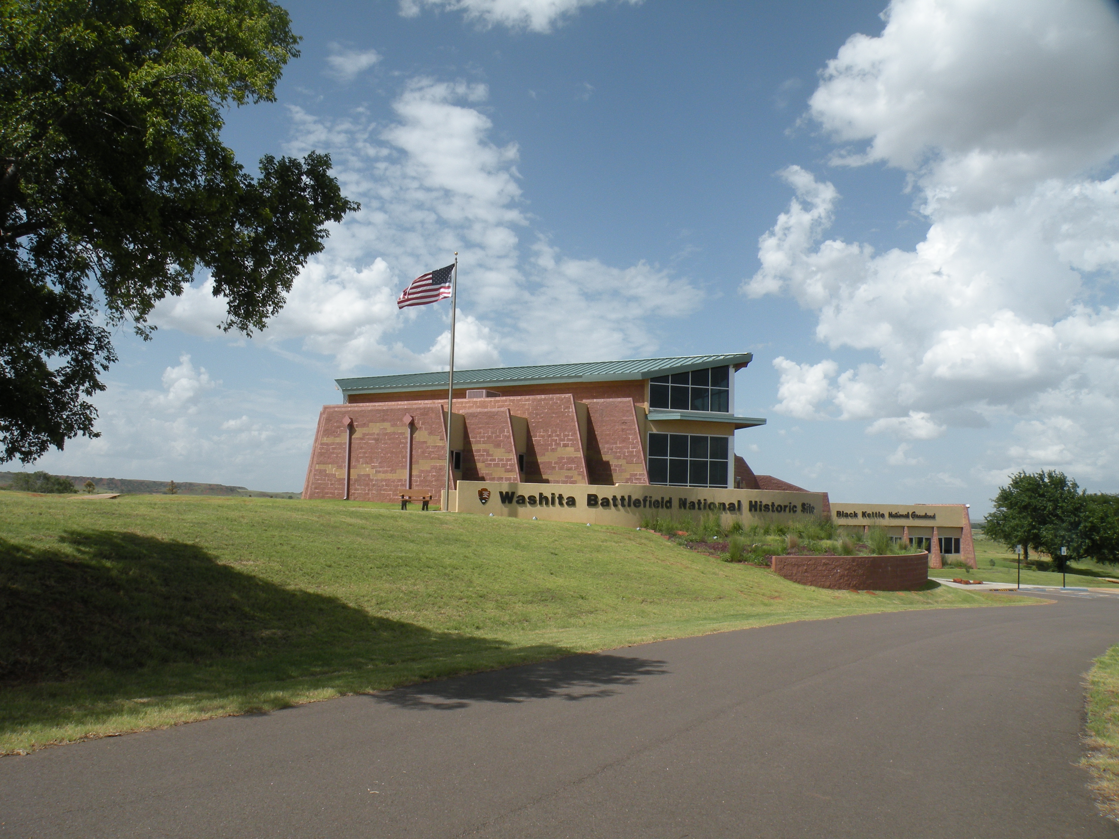 The Washita Battlefield National Historic Site Visitor Center on a summer day