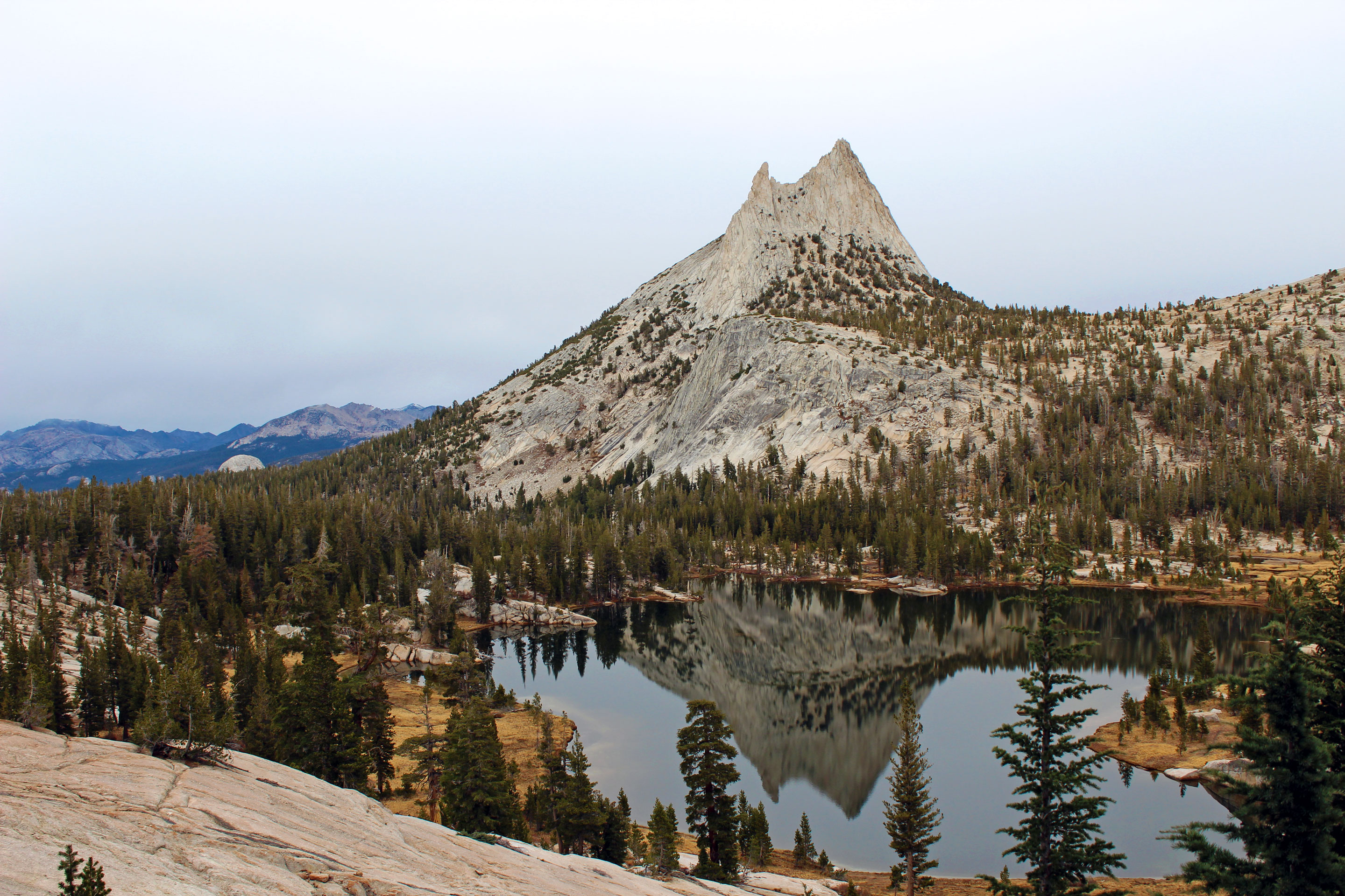 A mountain reflecting in a lake.