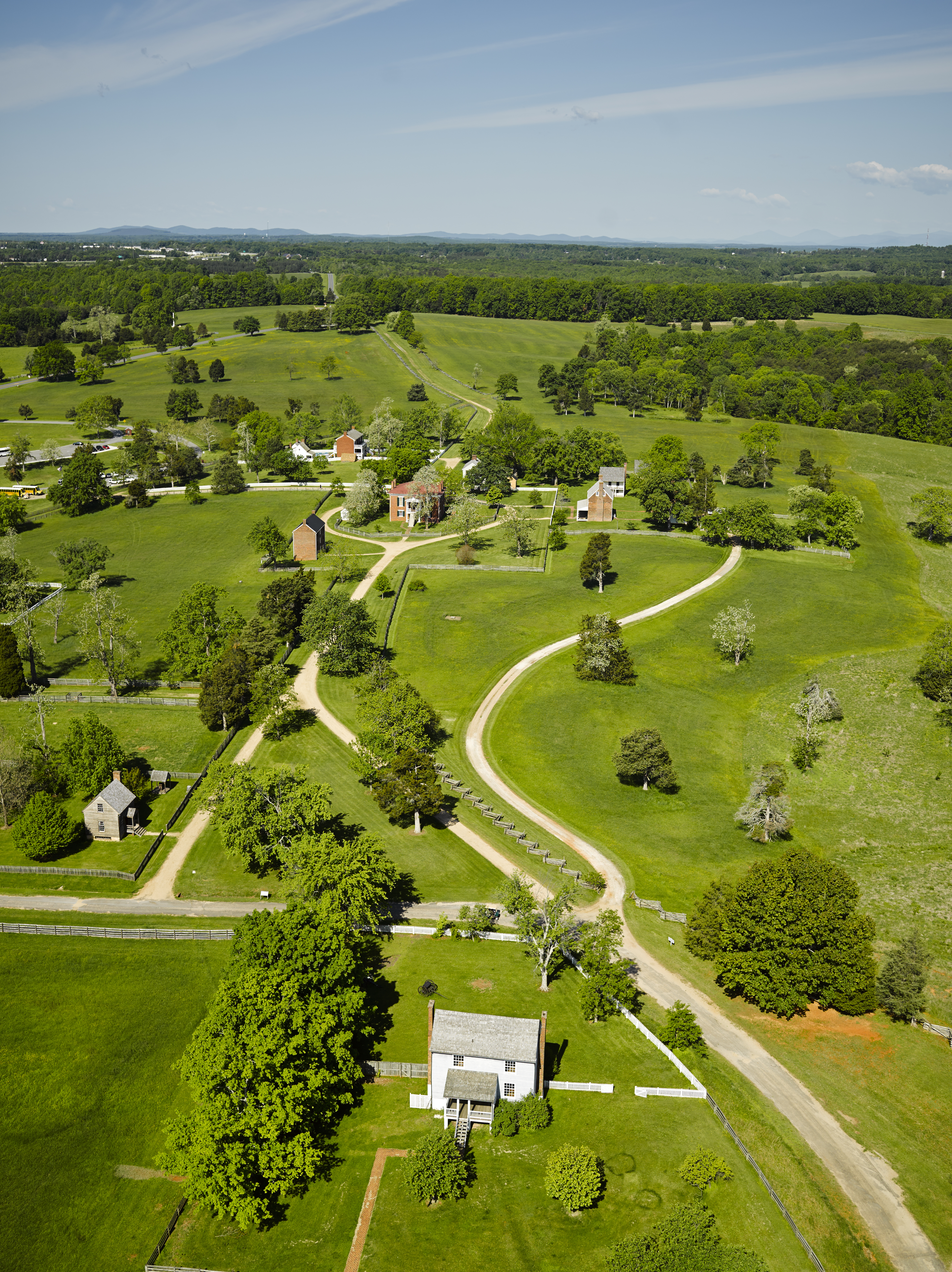 Aerial view of the village of Appomattox Court House taken in 2014.