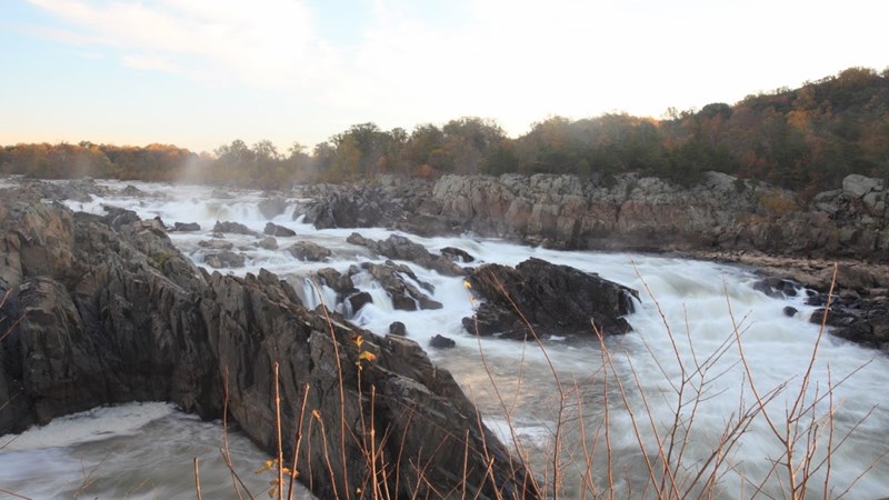 Great Falls Water rushes over jagged rocks