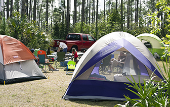 Three tents are put up along the Long Pine Key campsite.