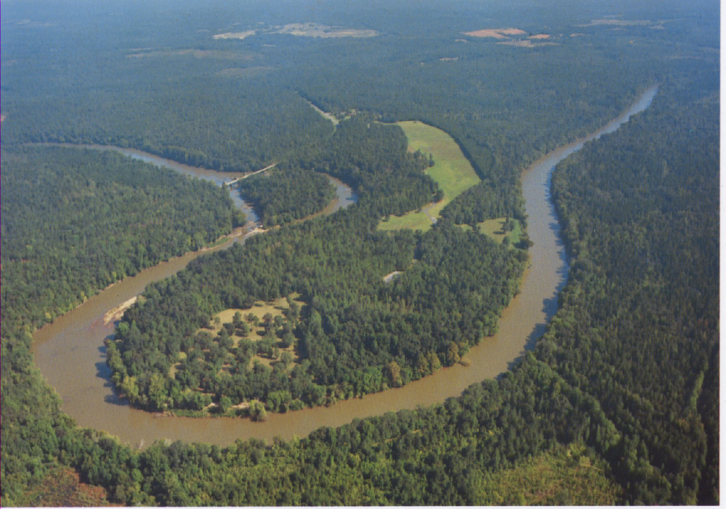 Aerial view of the horseshoe-shaped bend of the Tallapoosa River
