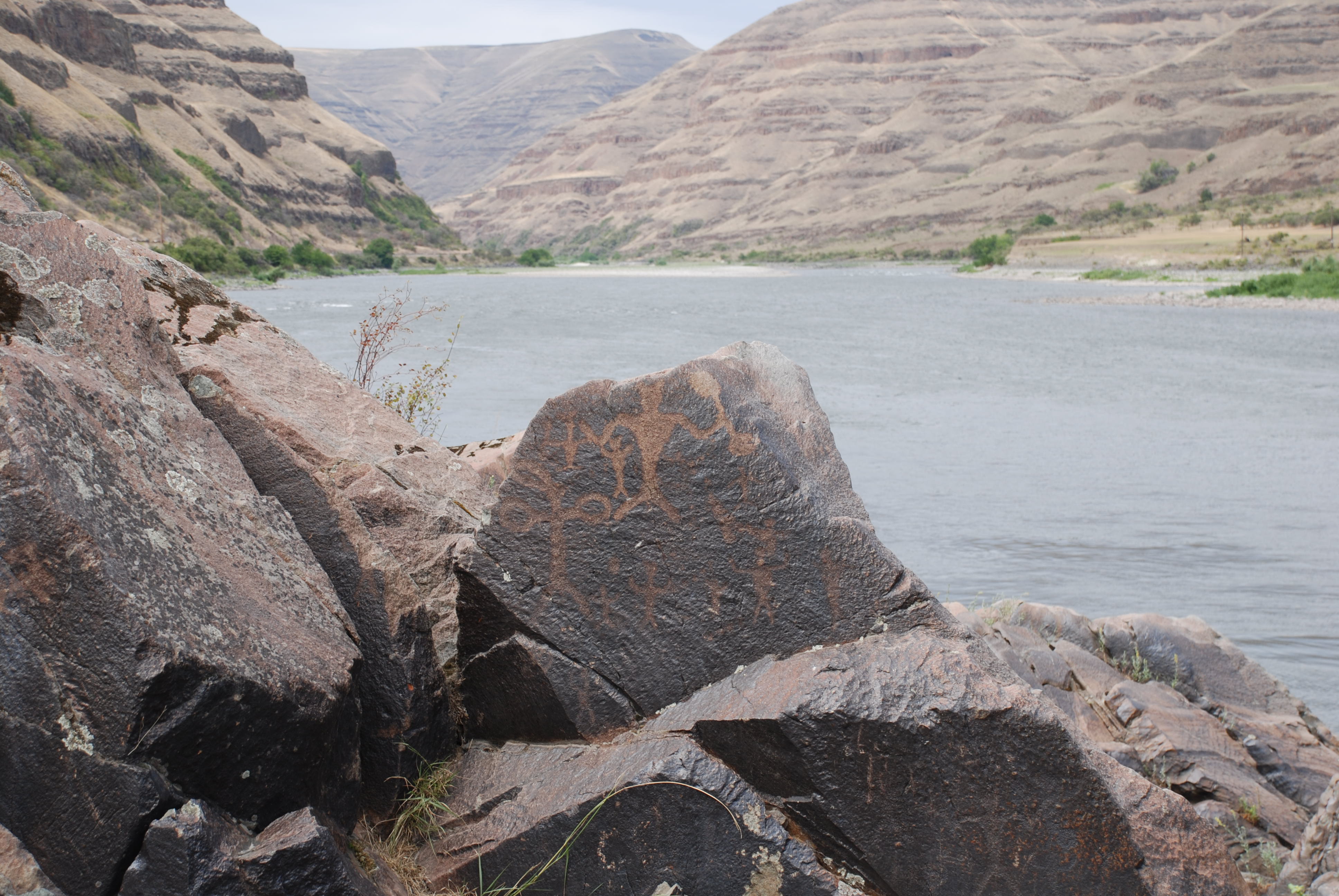 Petroglyph carvings on the bank of the Snake River.