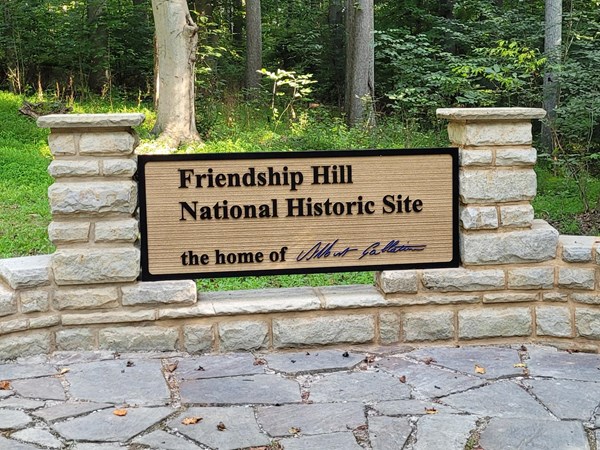 A small sign reading Friendship Hill National Historic Site, the home of Albert Gallatin