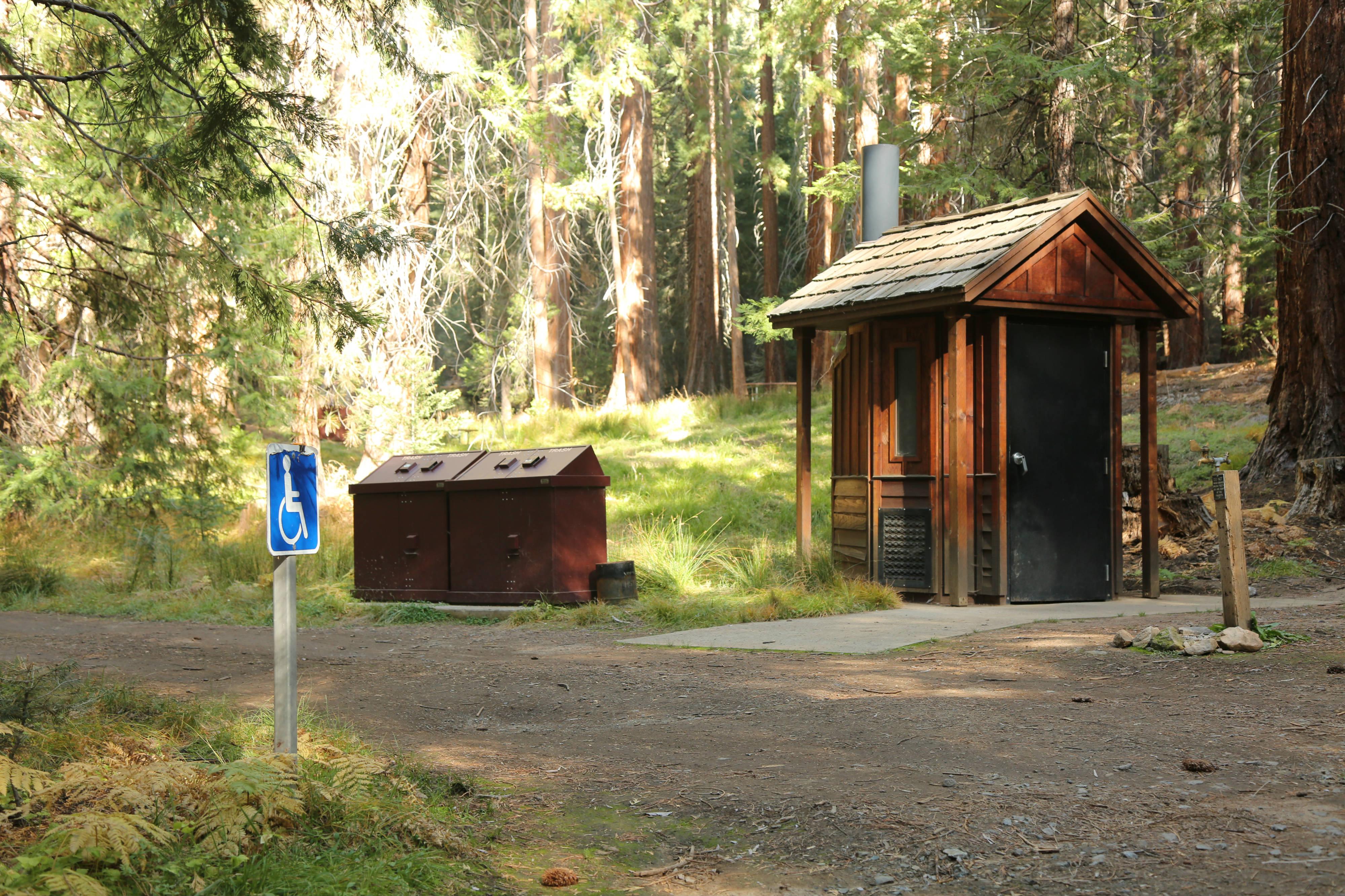 A primitive restroom building