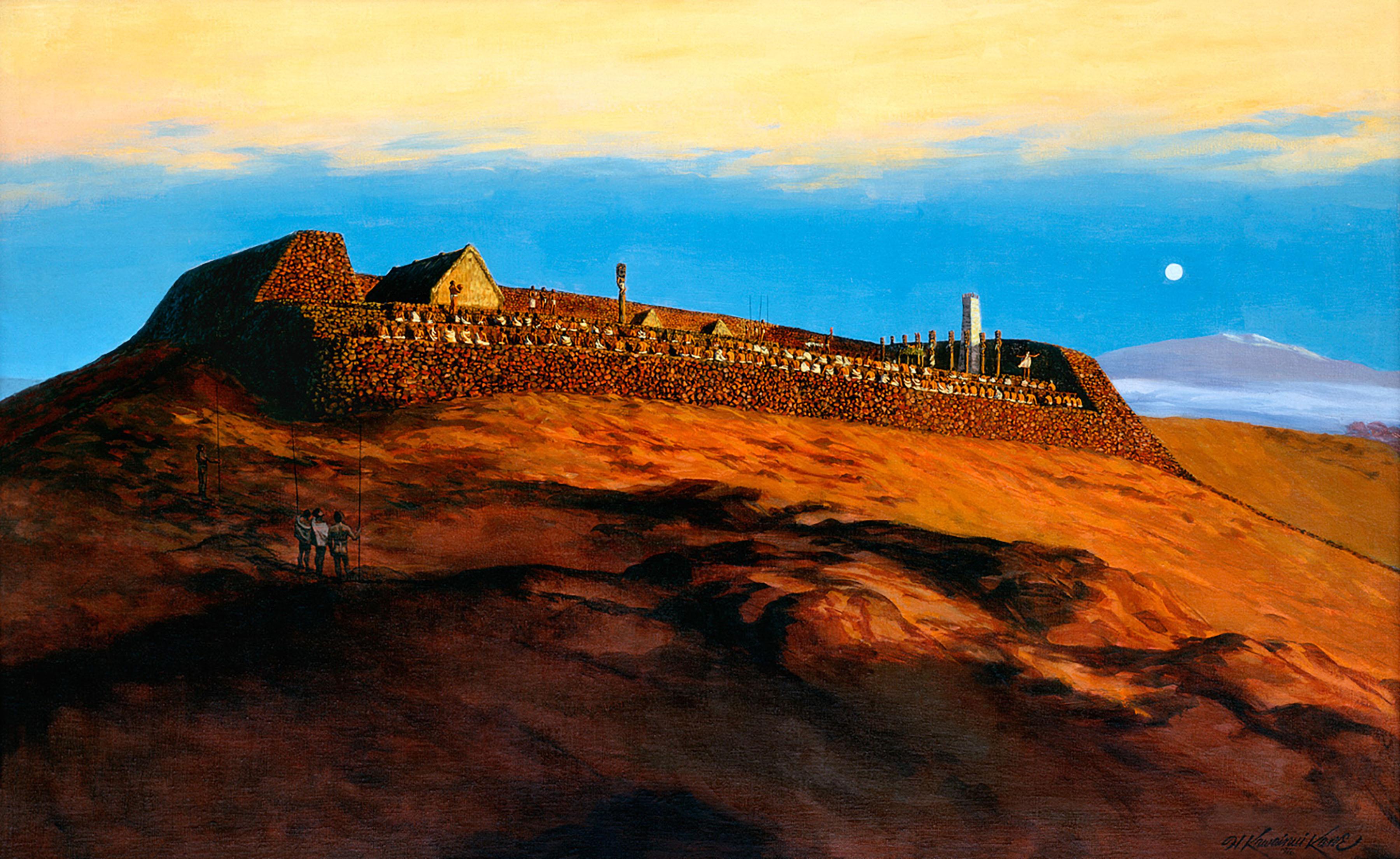Painting of historic ceremony at Puʻukoholā Heiau