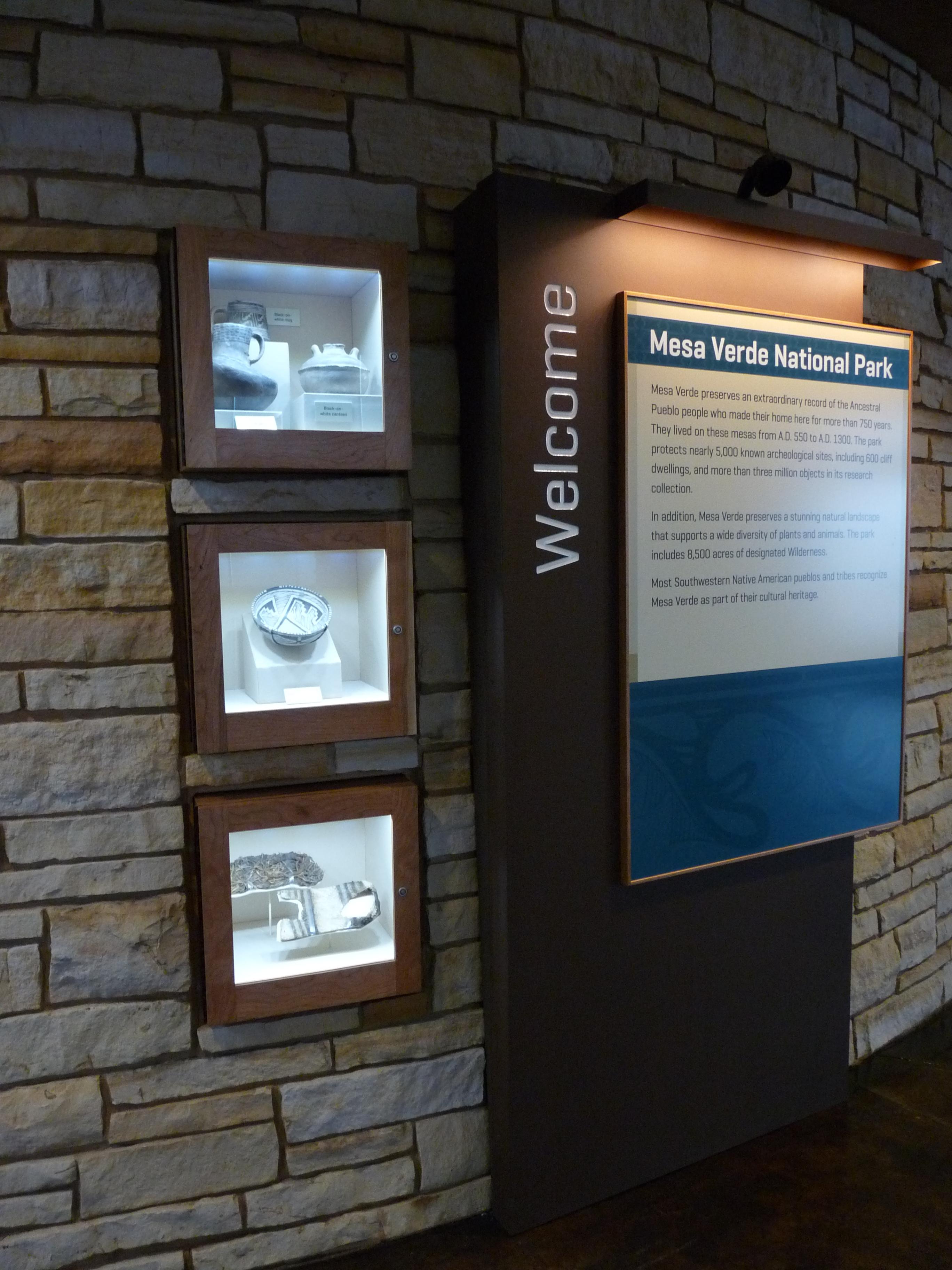A welcome exhibit shows samples of Ancestral pottery.