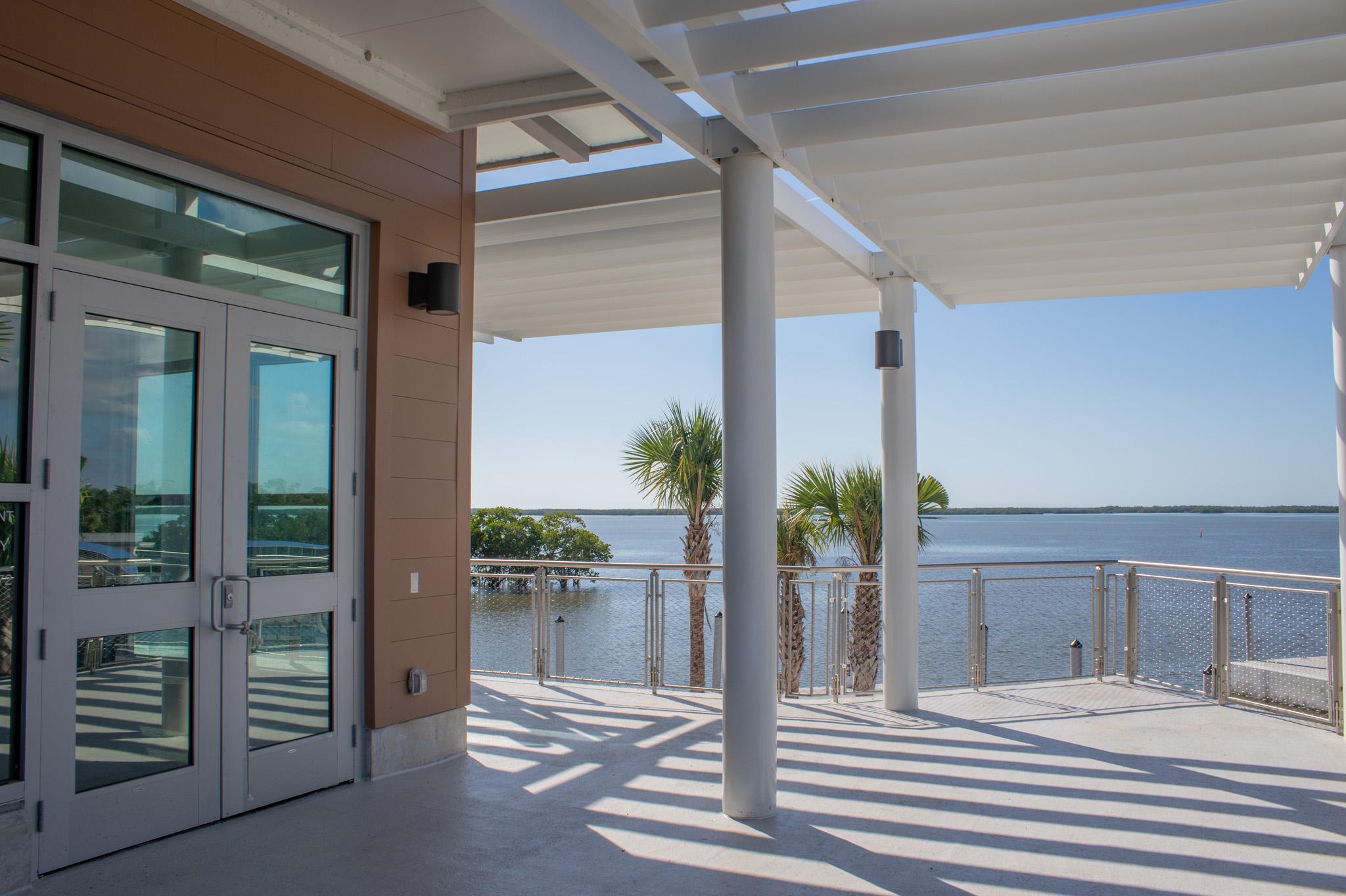 The covered terrace of the Marjory Stoneman Douglas Visitor Center
