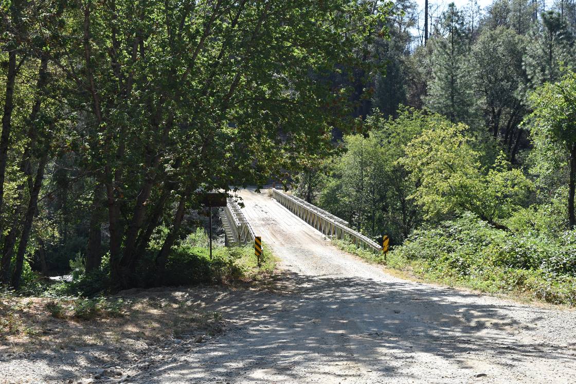 The bridge on Peltier Valley Road leading into Peltier Bridge Campground