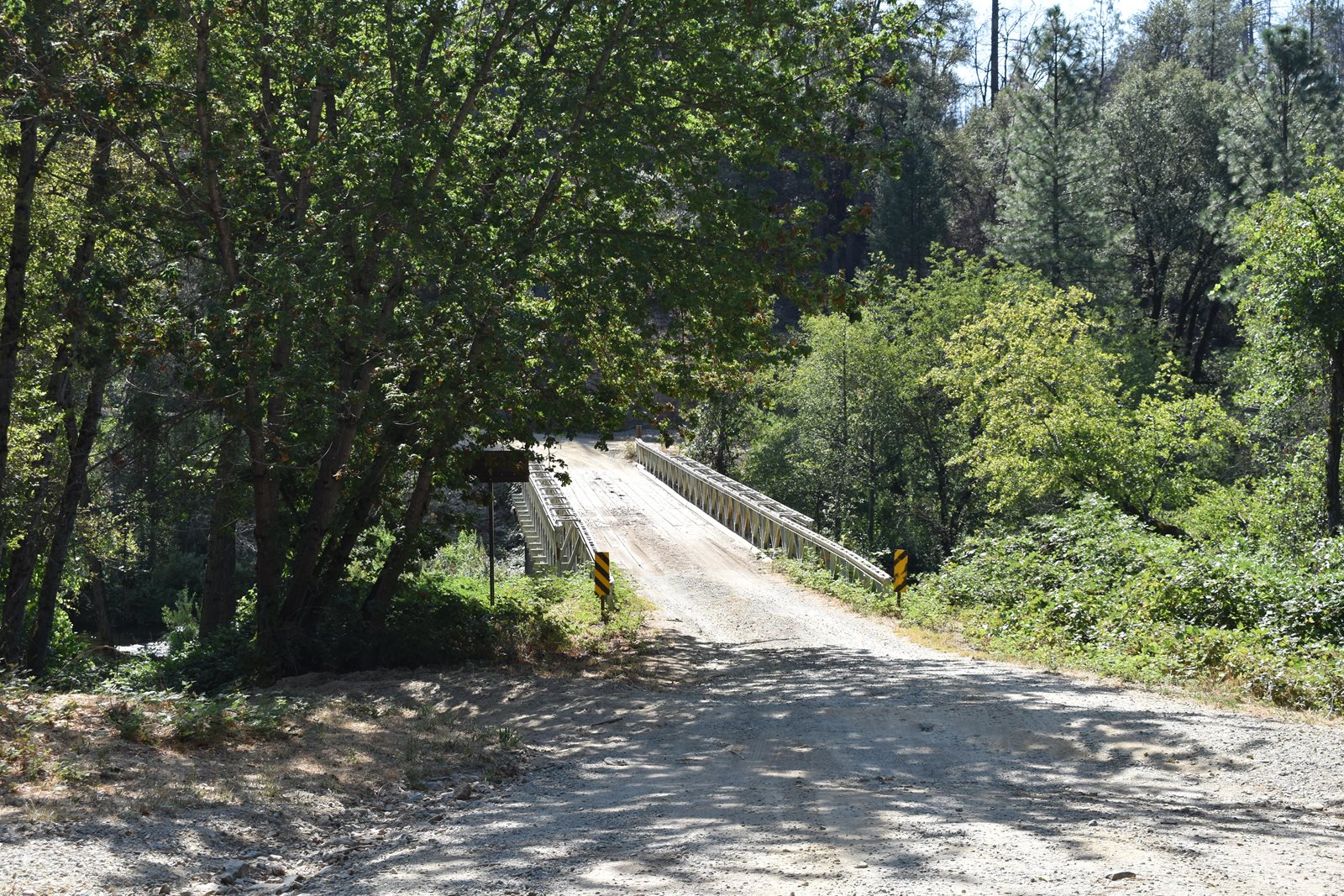 The bridge on Peltier Valley Road leading into Peltier Bridge Campground