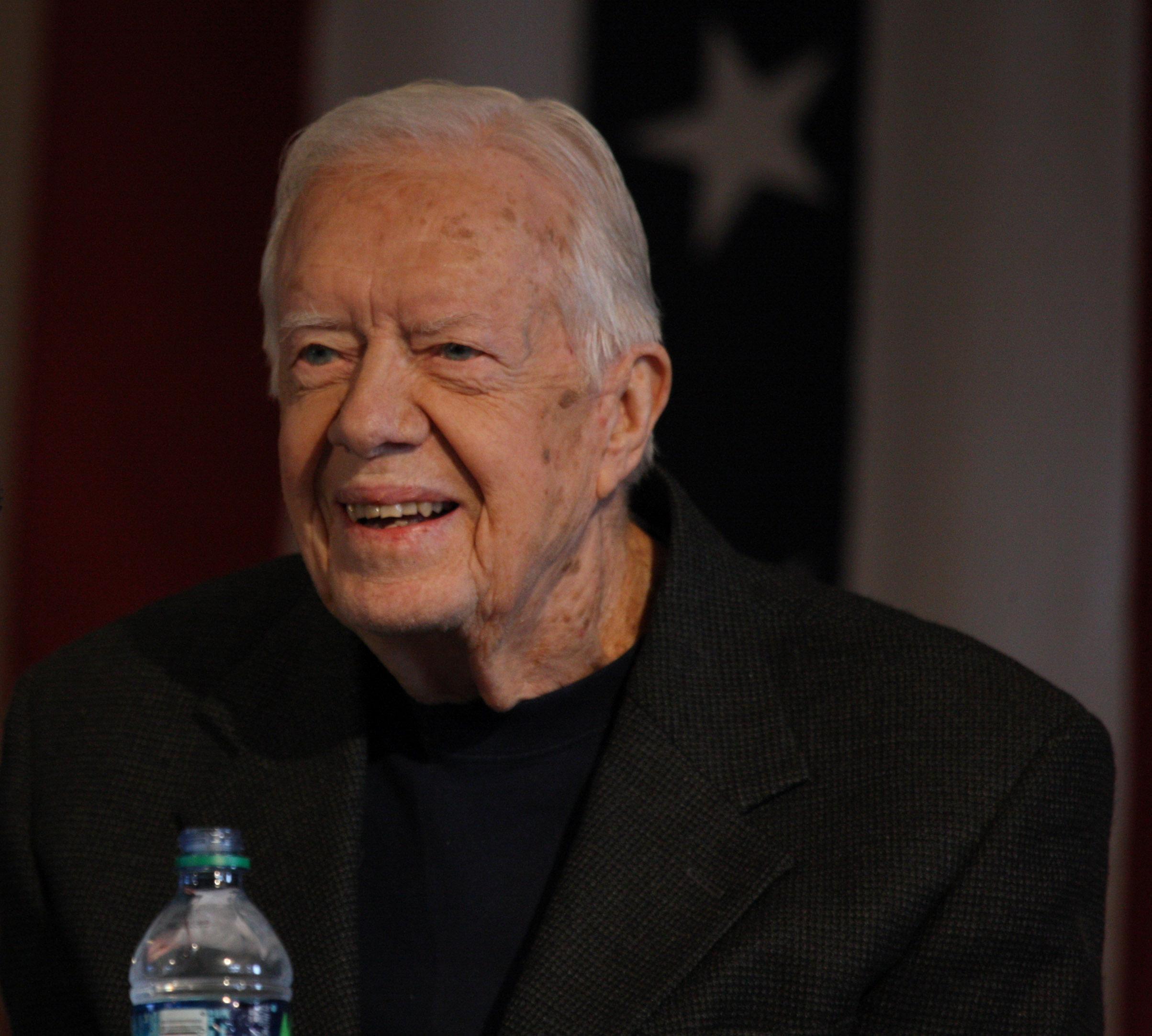 Jimmy Carter speaking to the crowd; Presidents' Day 2016