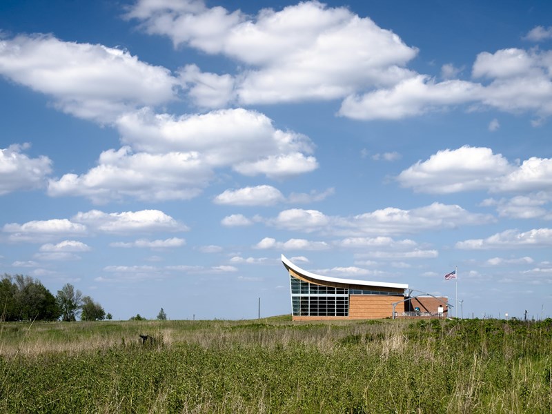 Heritage Center at Homestead National Historical Park Image of the Heritage Center building surrounded by prairie grass.