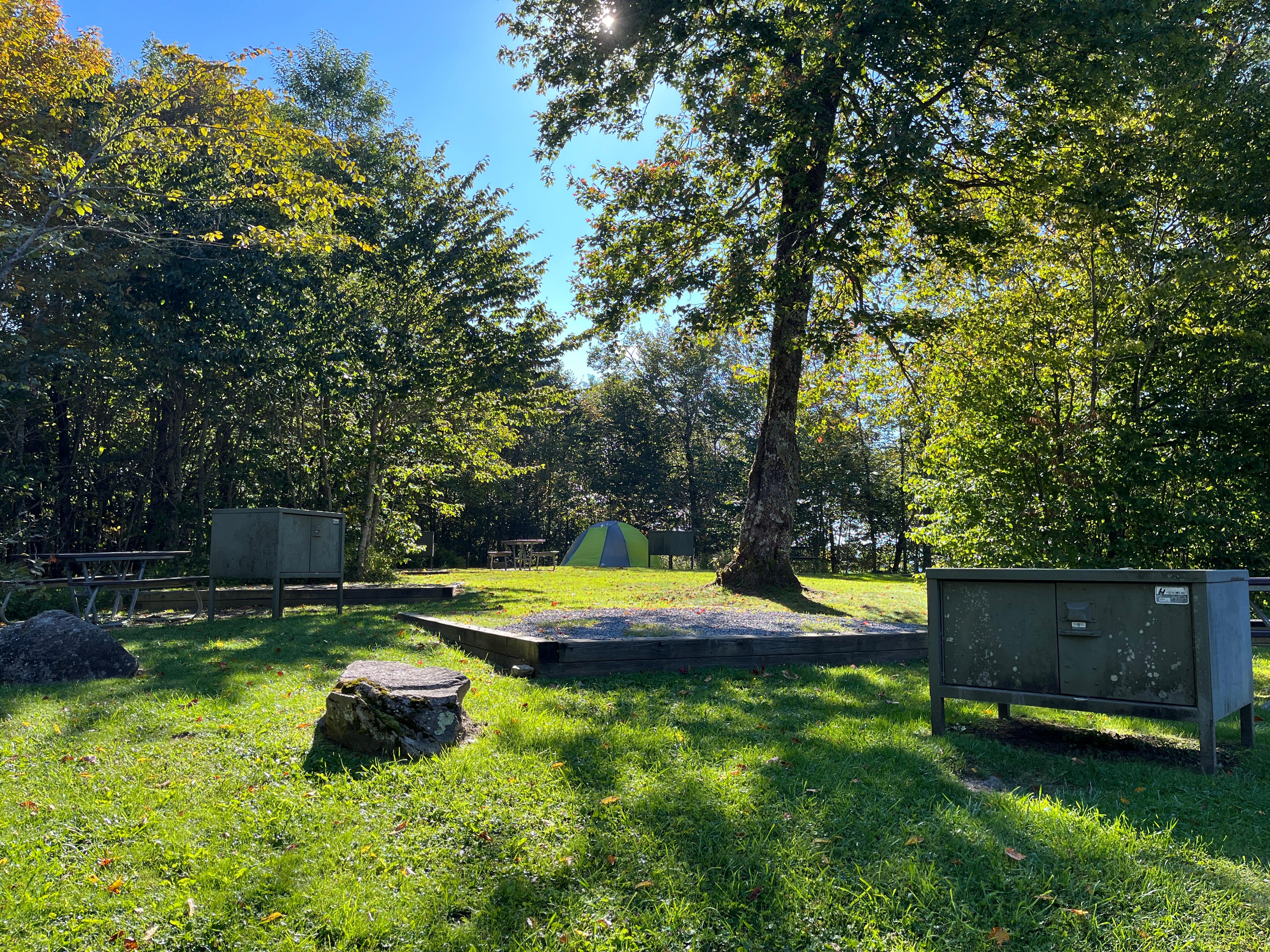Some sites at Balsam Mountain Campground require a short walk from the parking area.