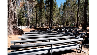 Rows of benches that make up the White Wolf Amphitheater