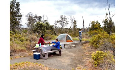 Visitors at a campsite