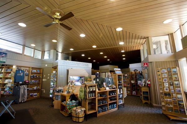 shelves of gifts and books
