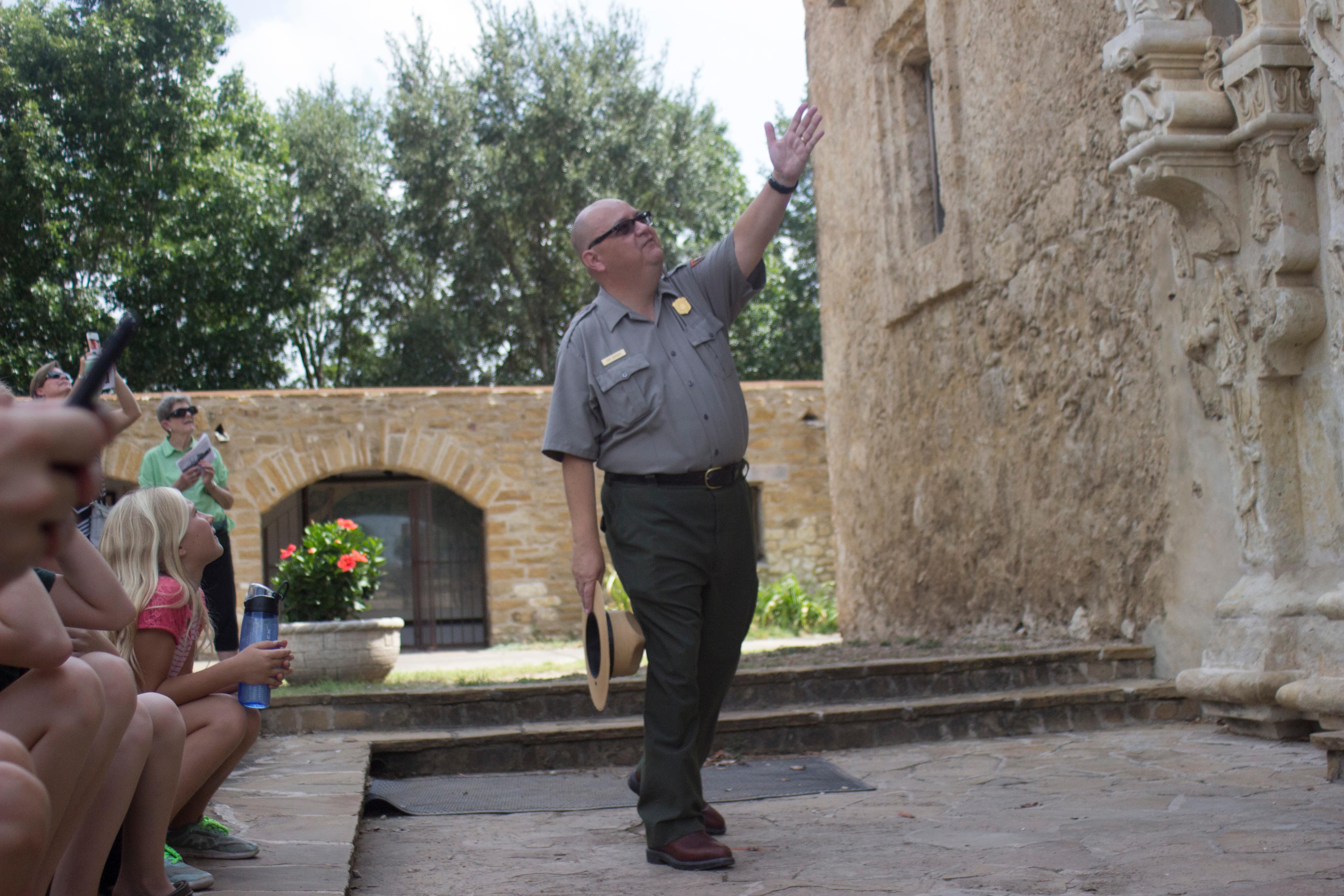 Park Ranger leads a tour through Mission San José