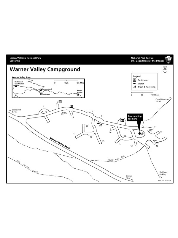 A map showing a campground along a spur road with 18 sites.