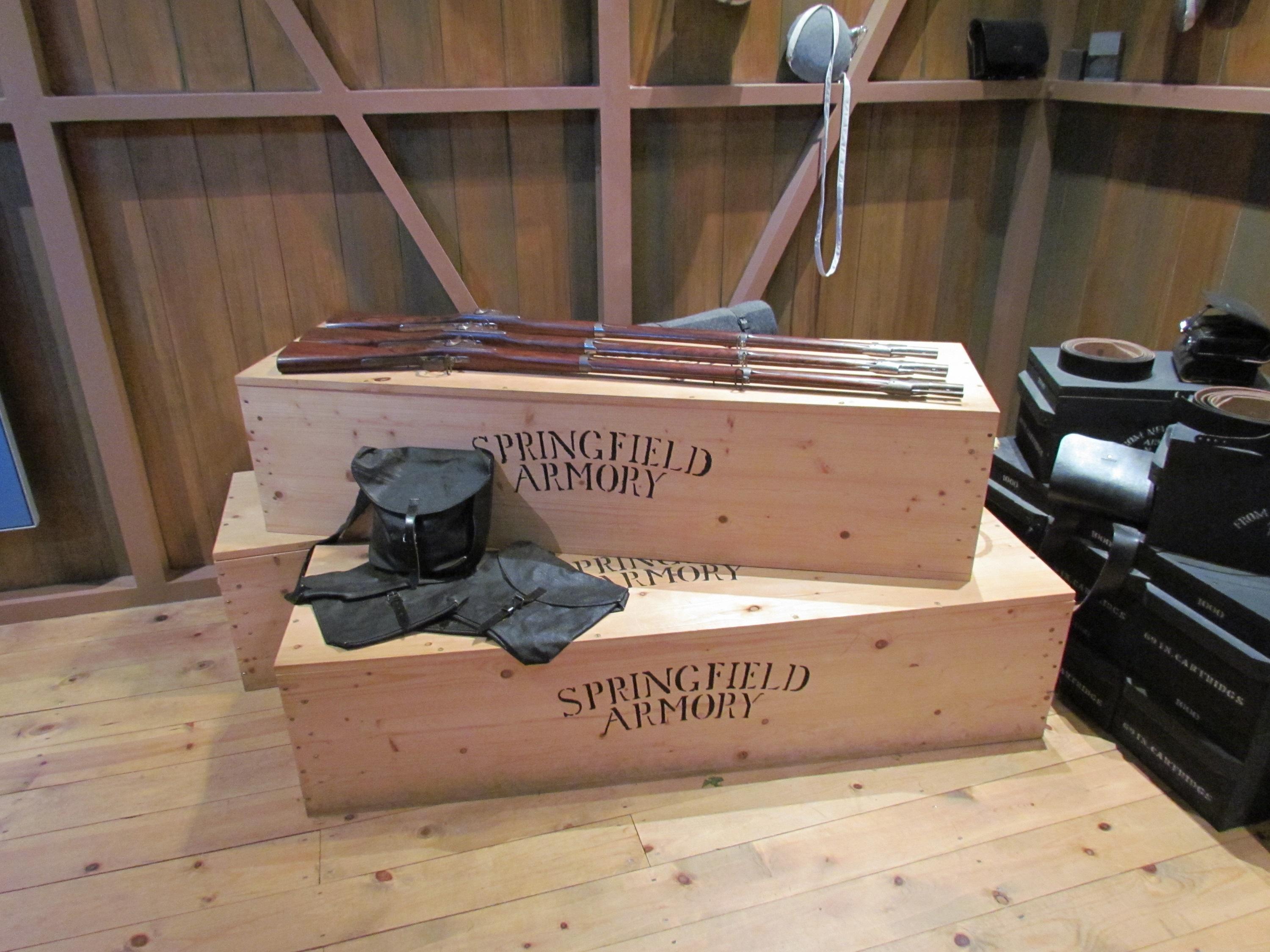 Boxes of muskets as part of a museum display