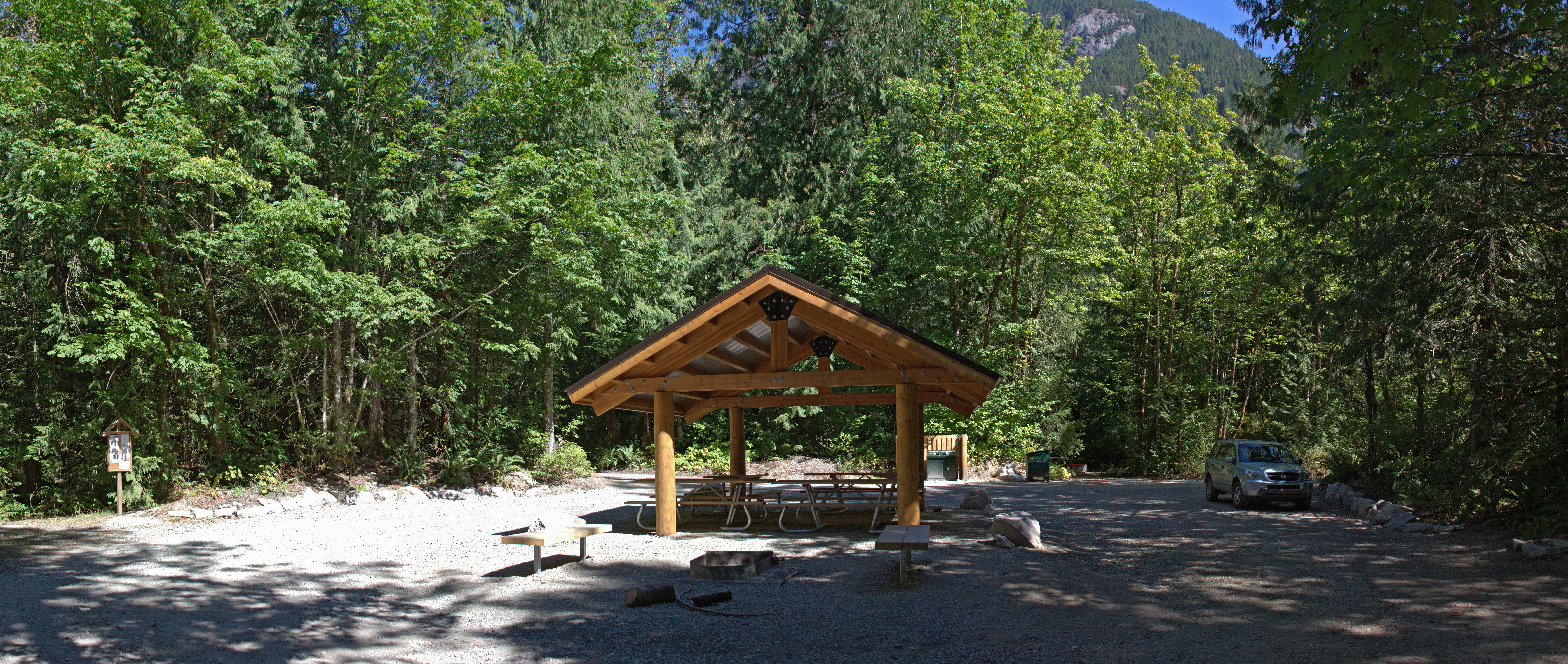 A sheltered picnic area in the forest