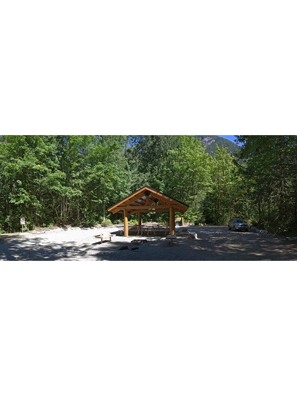 A sheltered picnic area in the forest