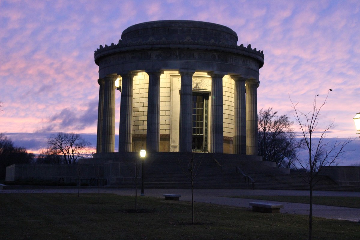 cloudy purple sky with memorial 