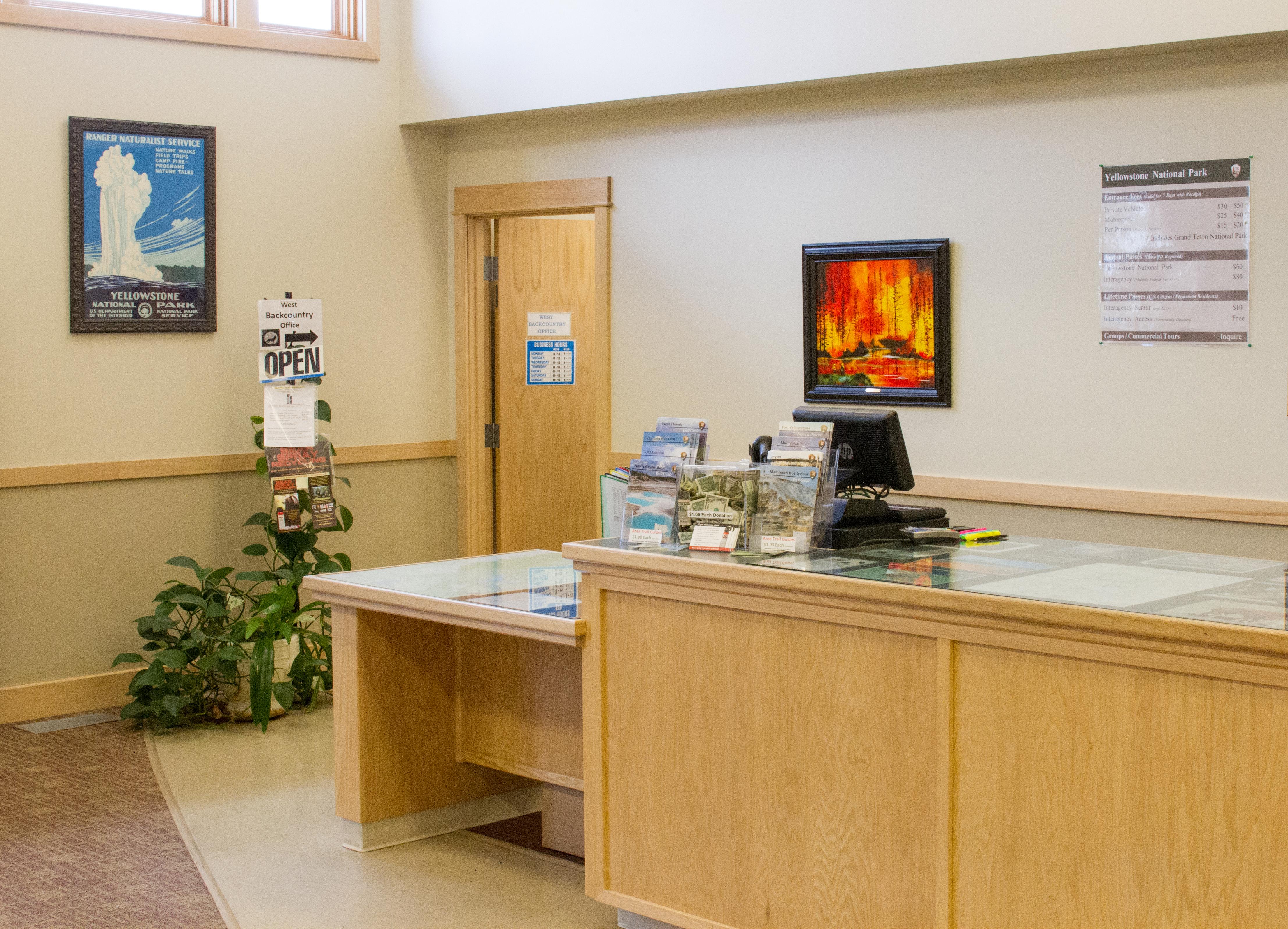 A desk inside the West Yellowstone Visitor Information Center