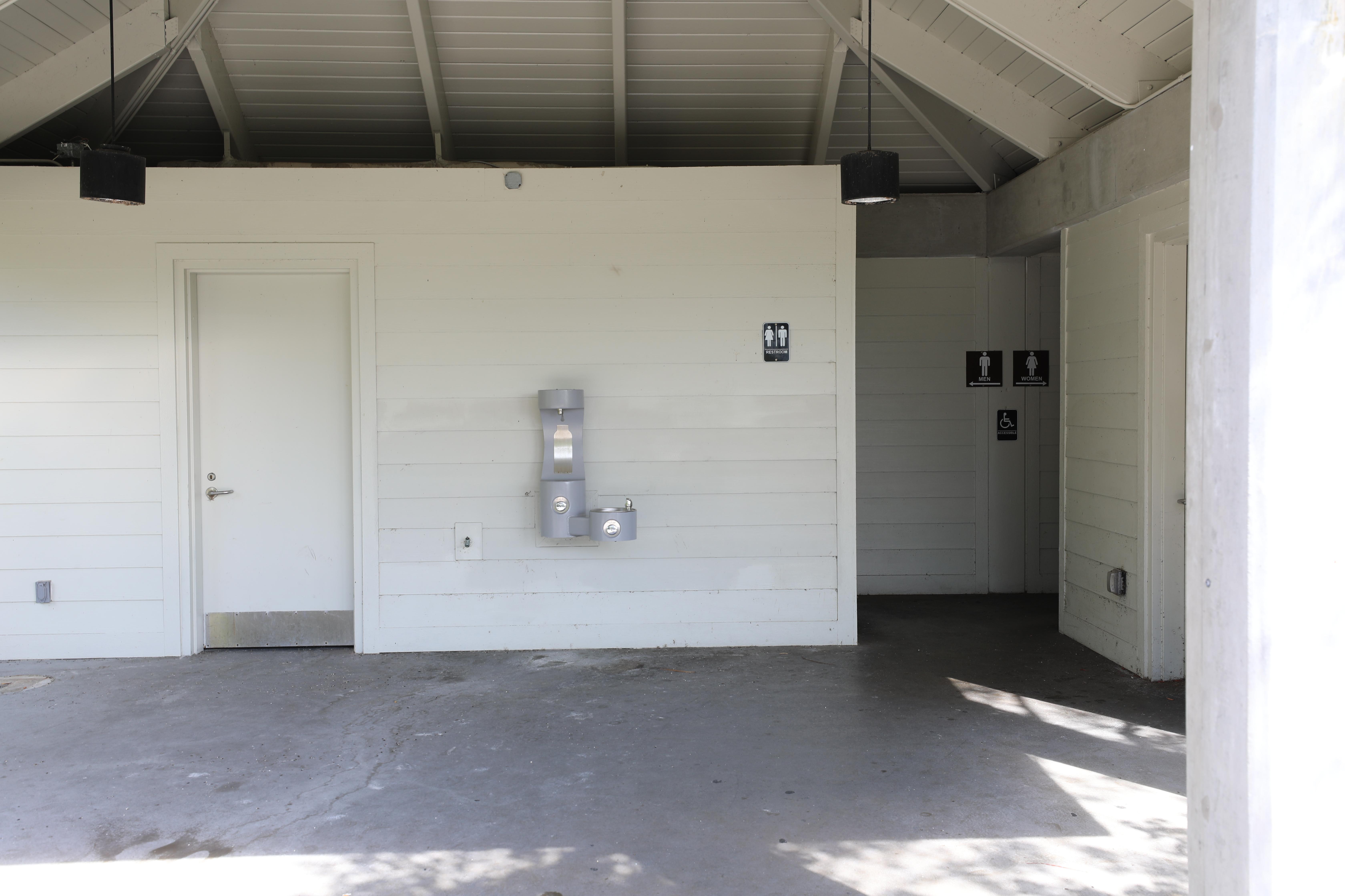 Men's, women's and family restrooms, and water fountains and a water-bottle fill station