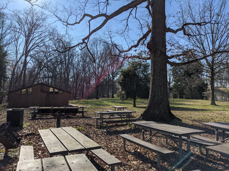 Picnic Area at Fort Washington Park Picnic tables under a tree
