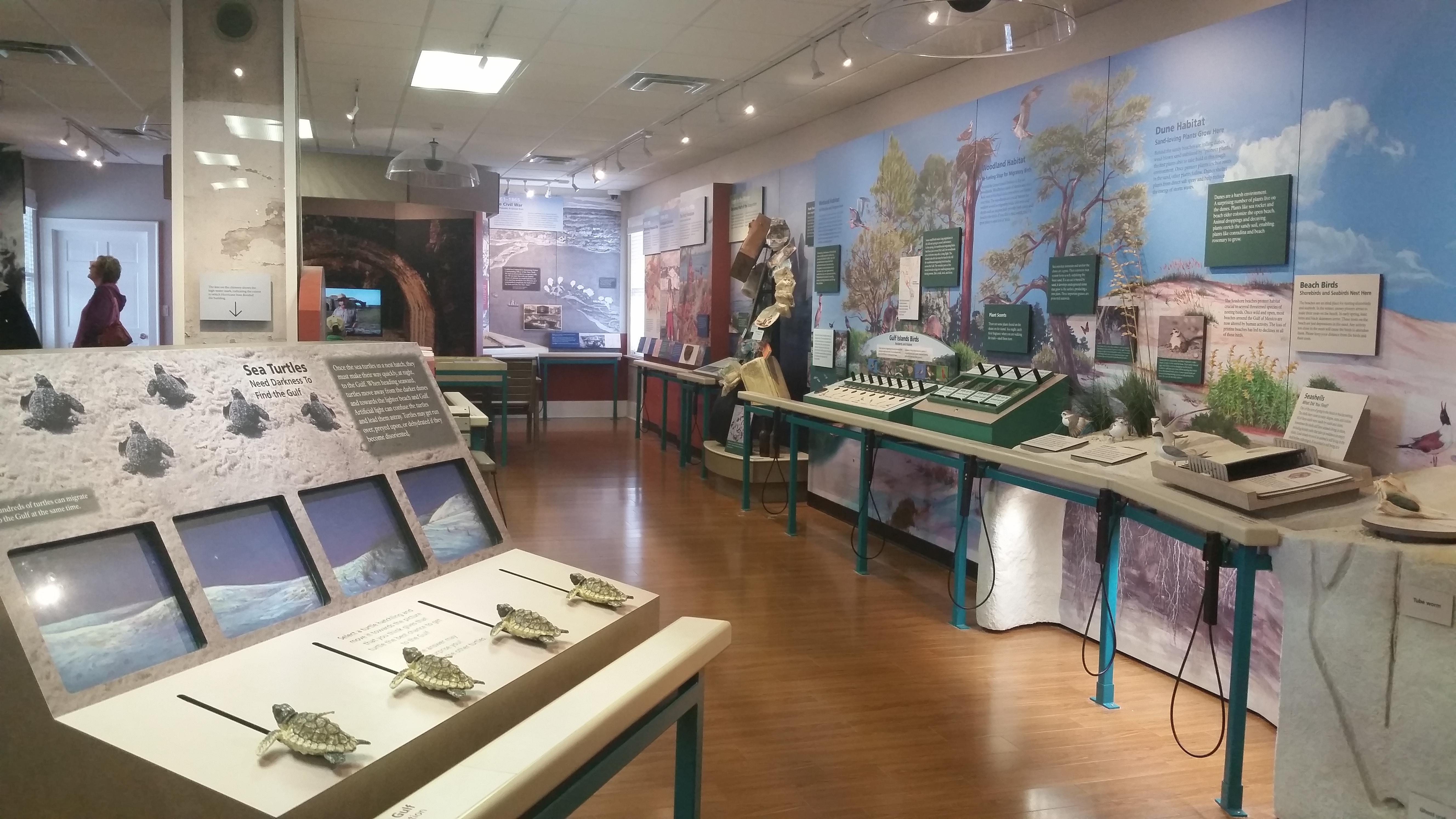A room full of exhibits and displays about natural and cultural resources.