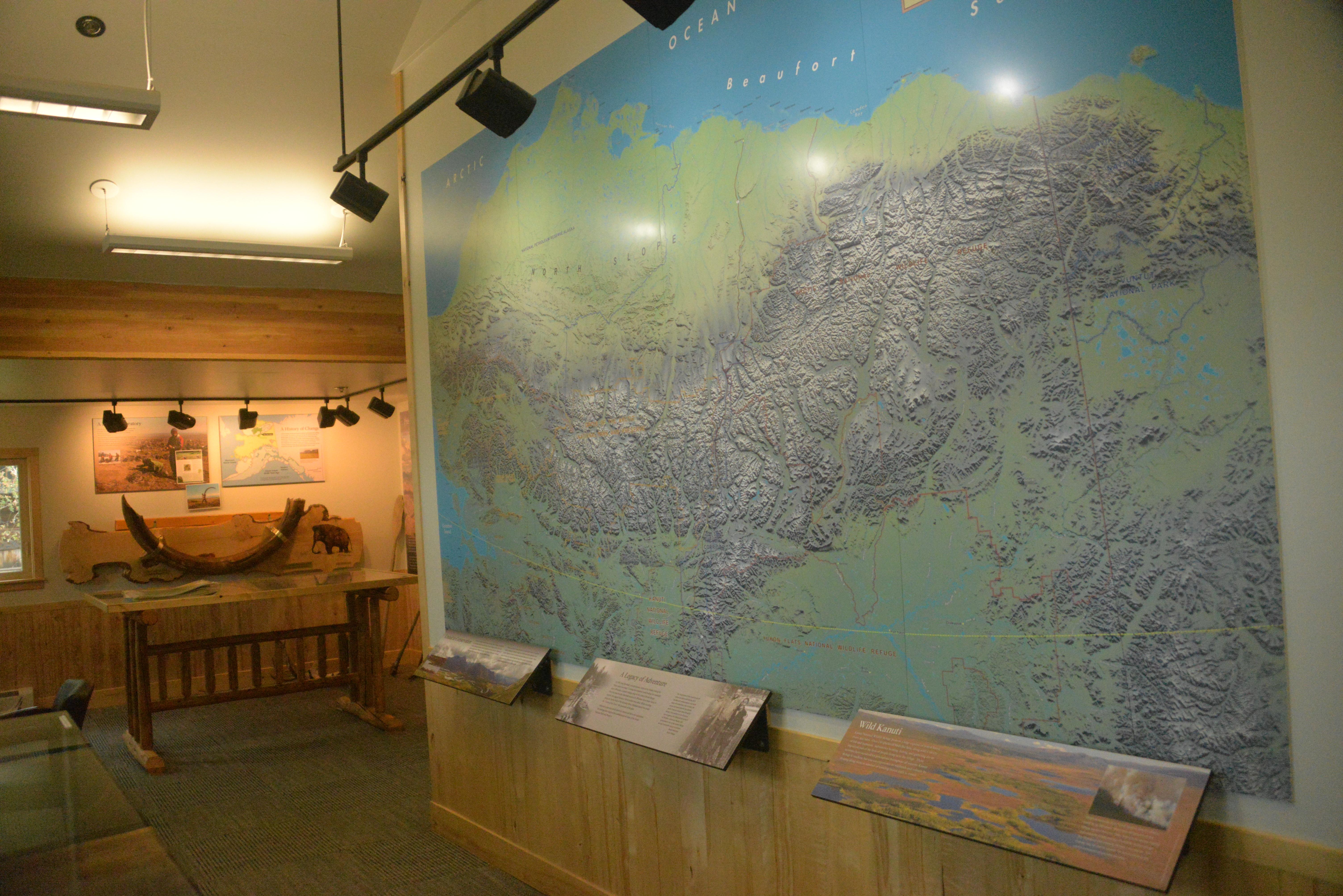 large wall map shows the geography and topography of Gates of the Arctic National Park