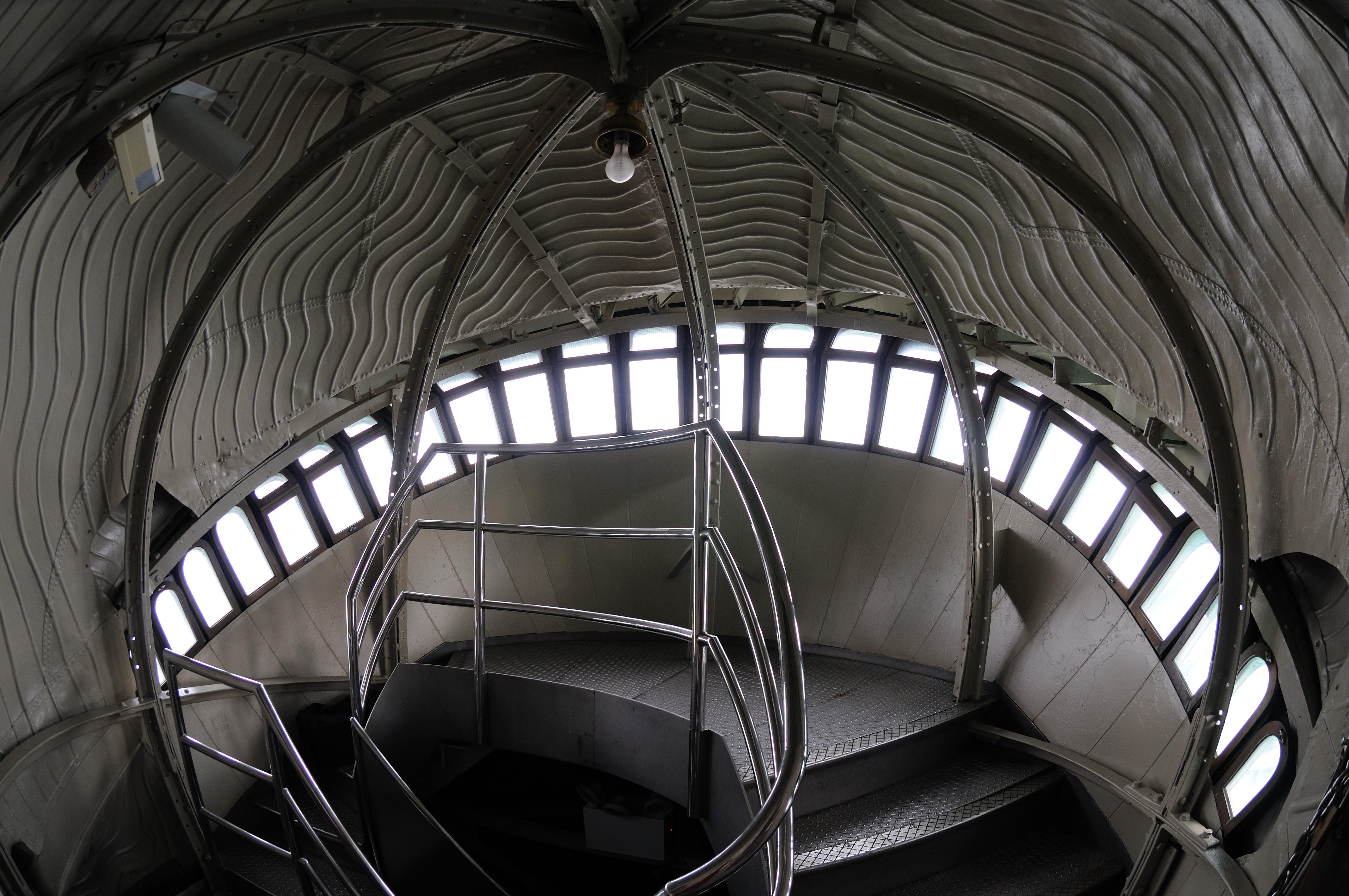 The interior view of the 25 windows and platform in the crown of the statue.