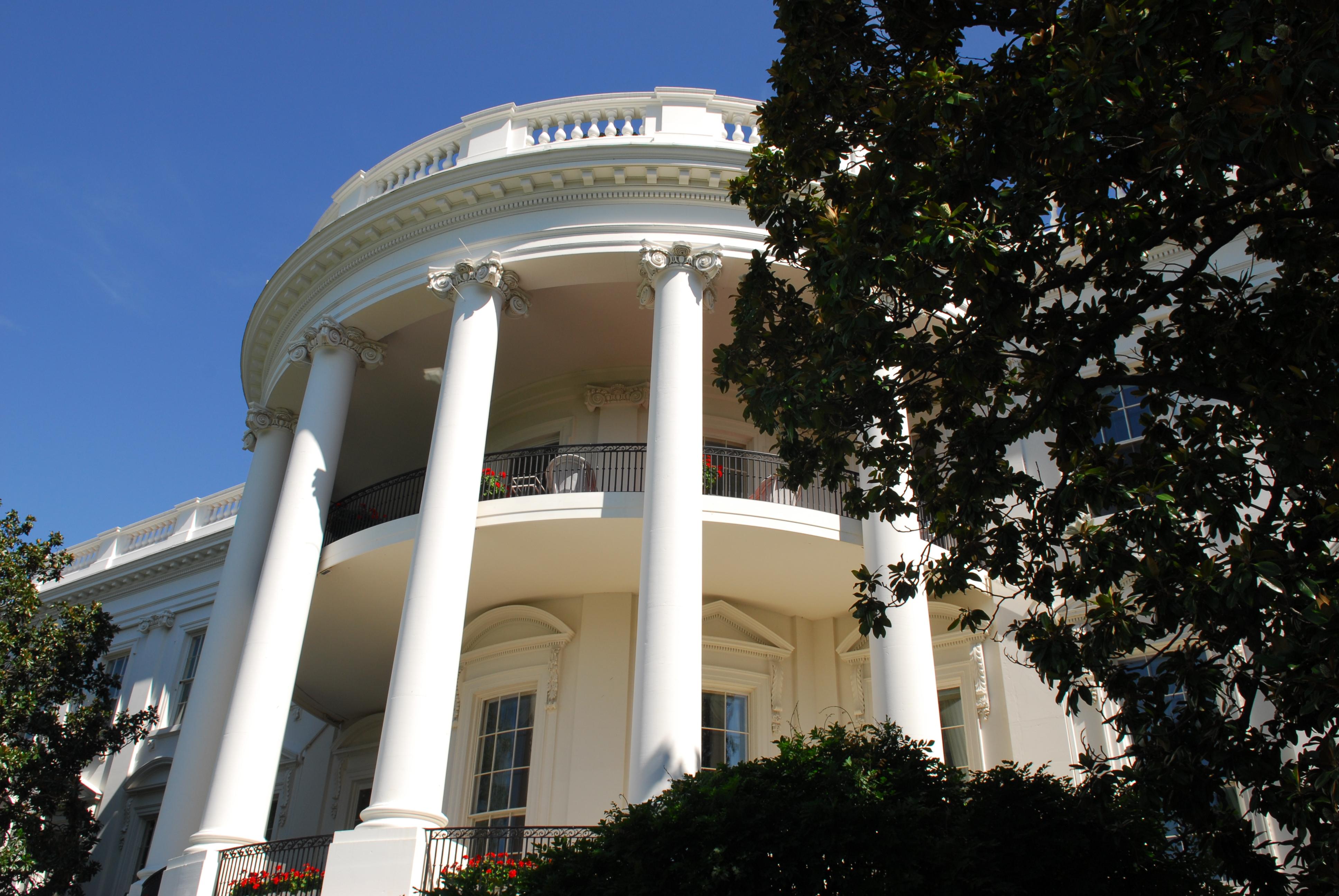 A close-up of the White House portico.
