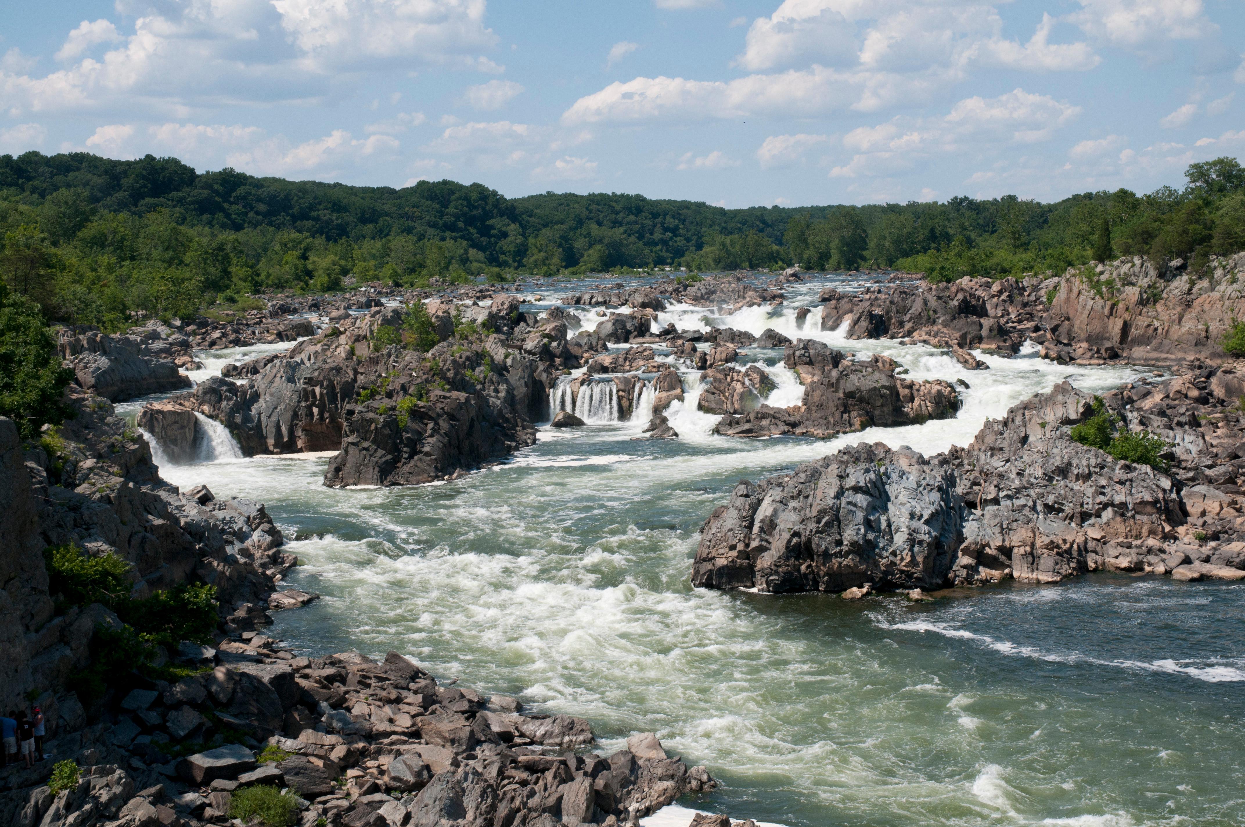 Water pouring down rocks at Great Falls