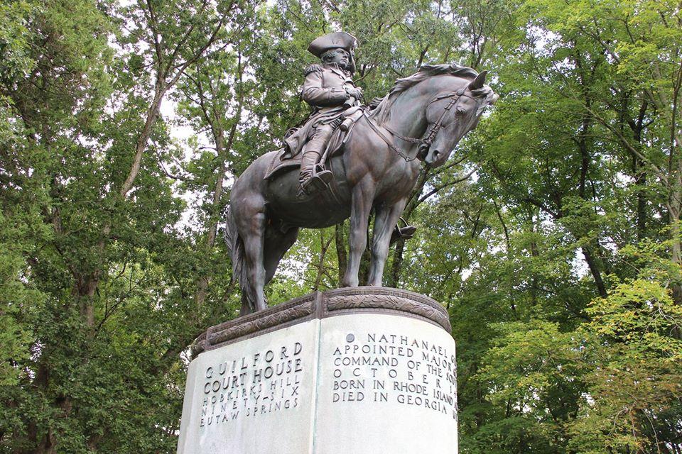 Bronze and granite monument of General Nathanael Greene on horseback