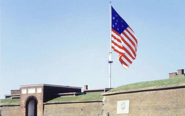 The garrison flag flies over Fort McHenry.